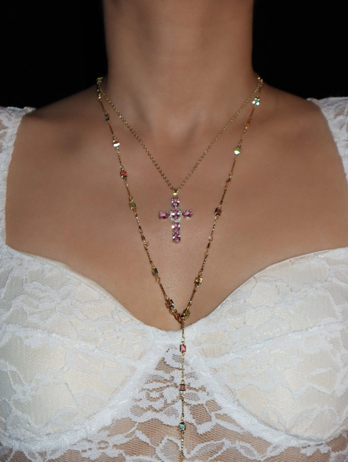 Elvira Pink Cross Necklace - Kuri Jewelry