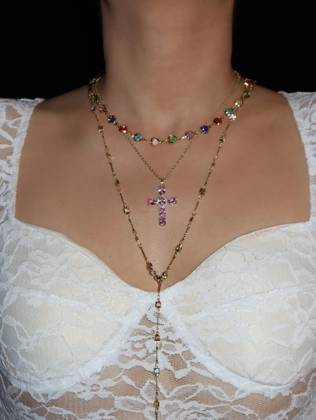 Elvira Pink Cross Necklace - Kuri Jewelry