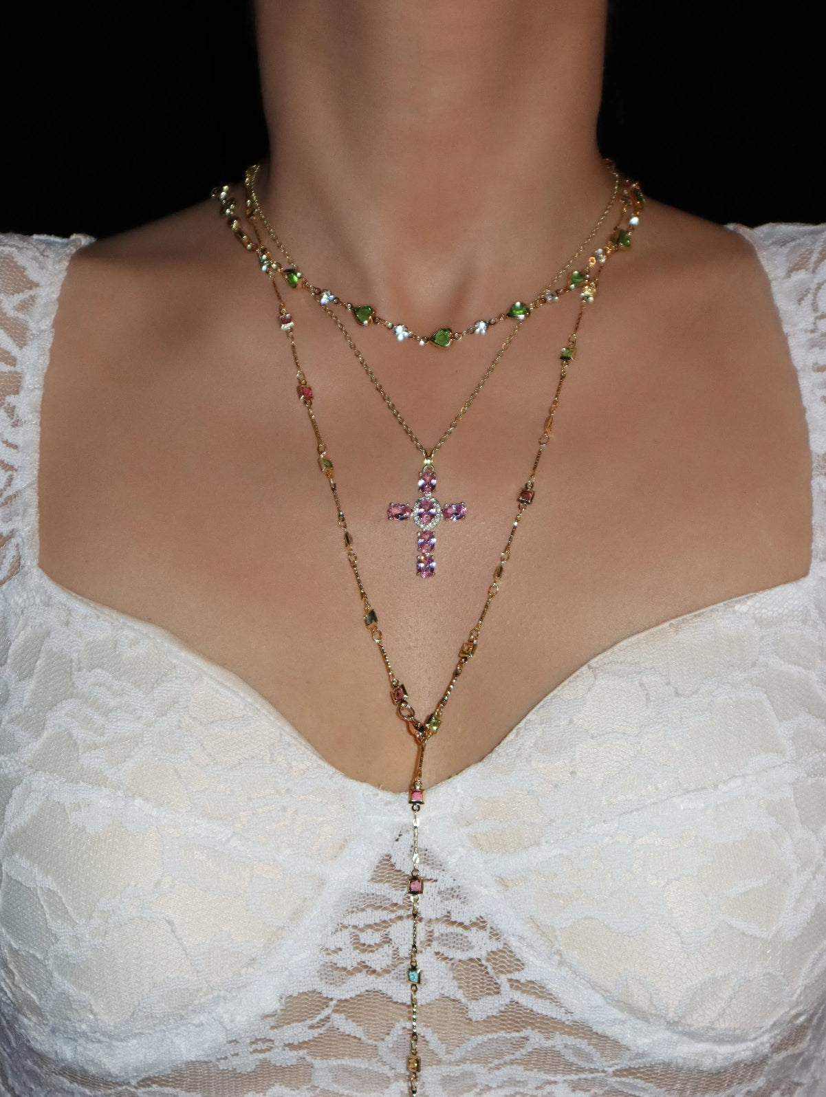 Elvira Pink Cross Necklace - Kuri Jewelry