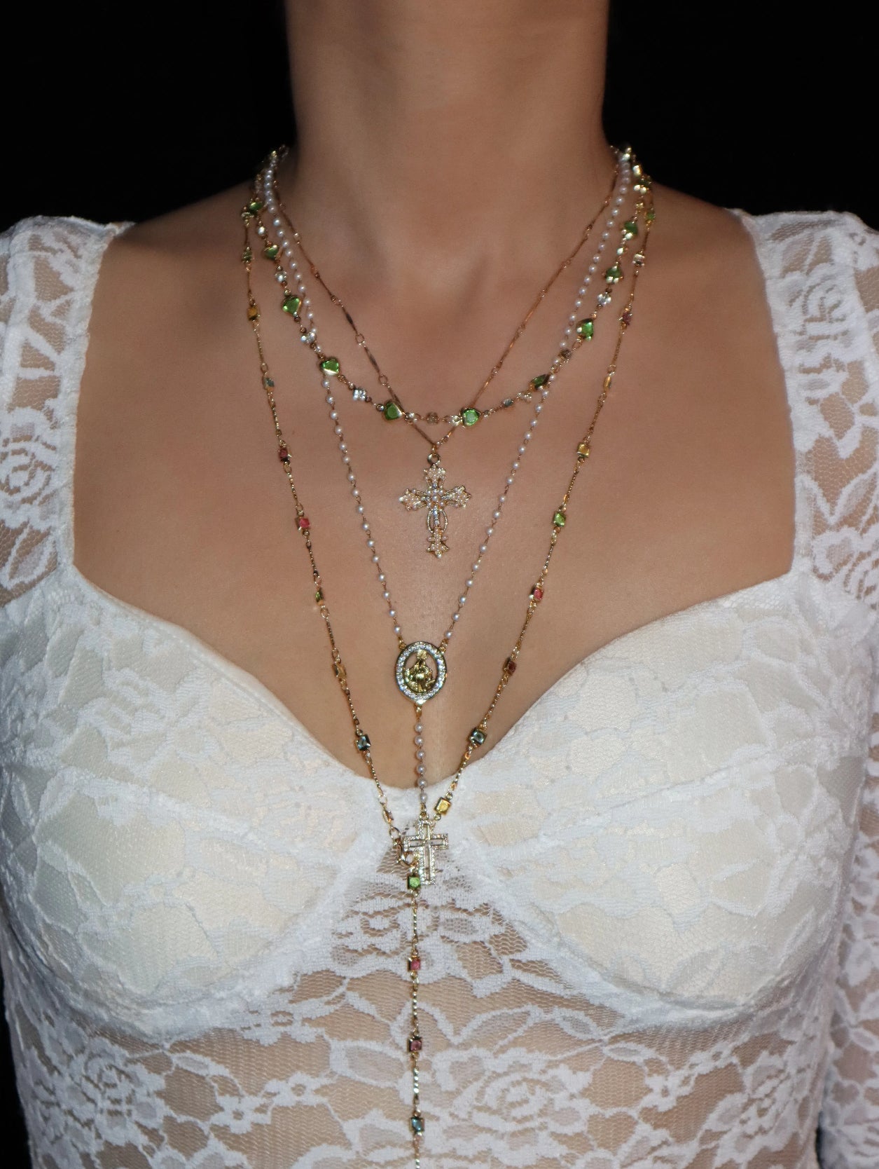 Grace Pearl Cross Lariat Necklace - Kuri Jewelry