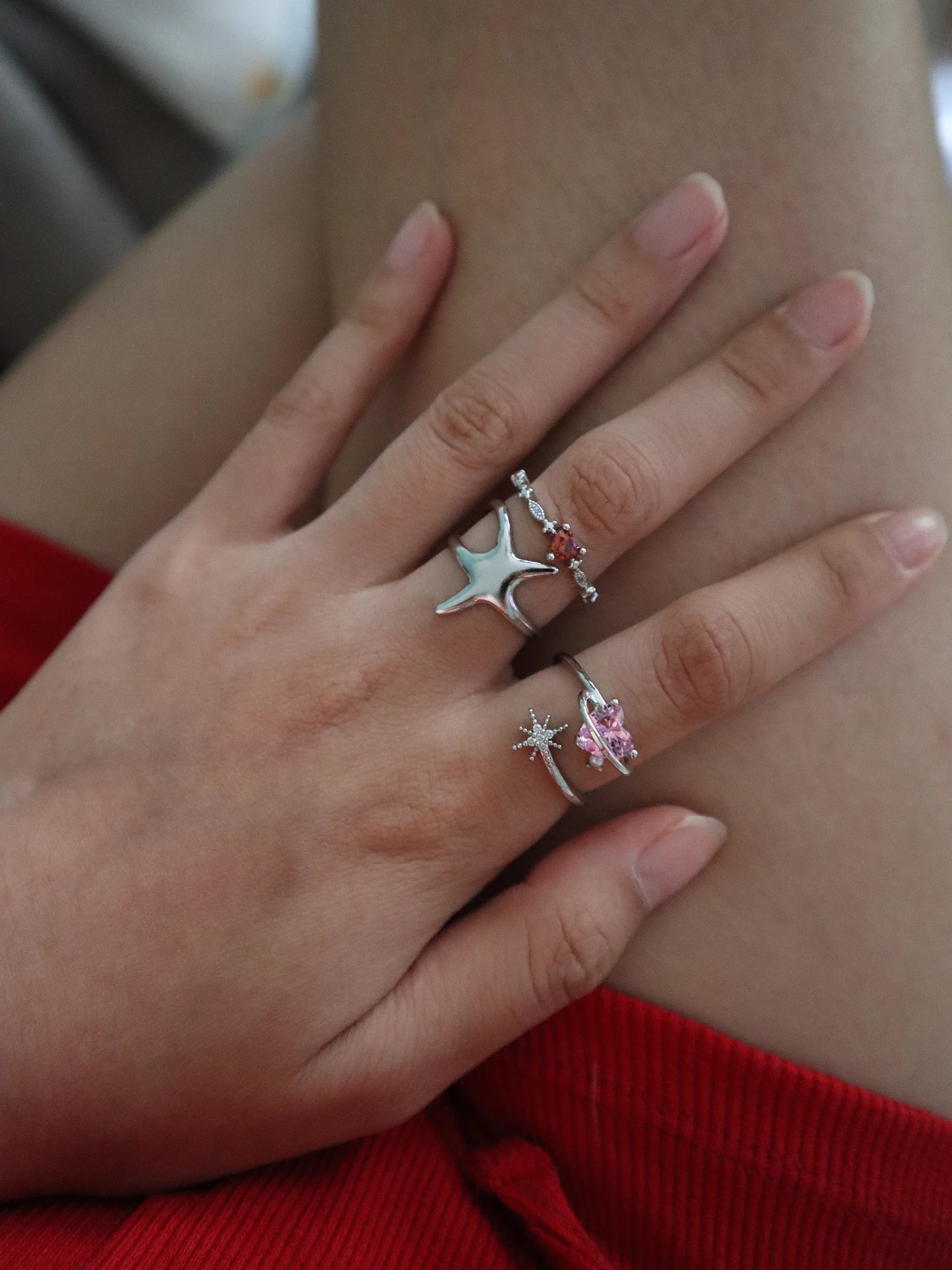 Naomi Pink Heart Golden Ring - Kuri Jewelry