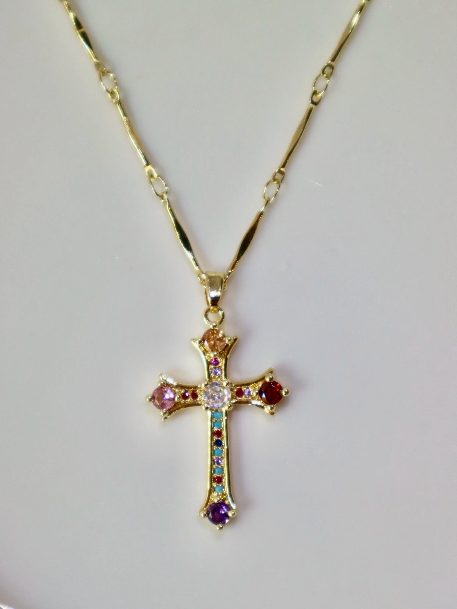 Natasha Colorful Cross Golden Necklace - Kuri Jewelry