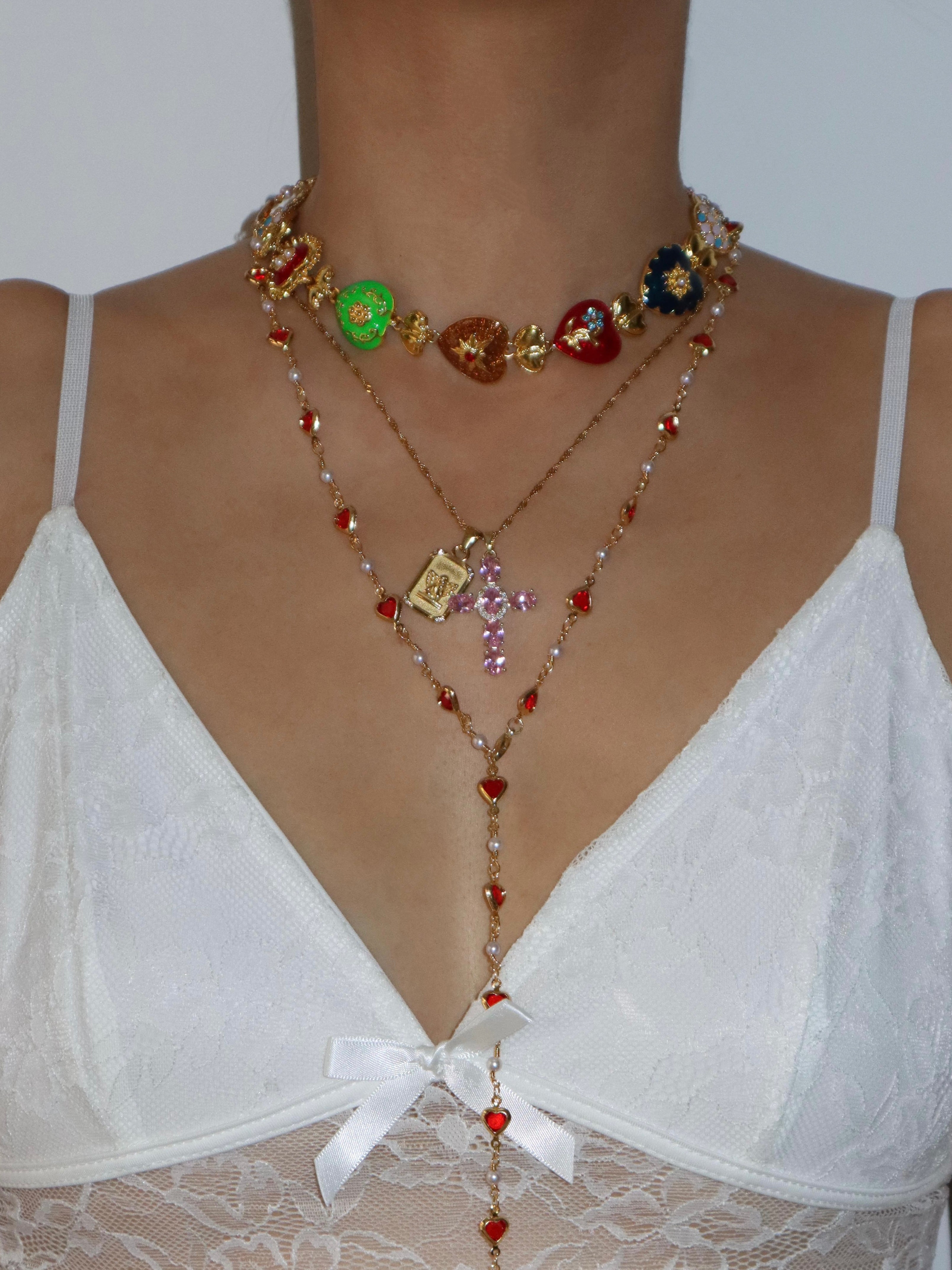 Elvira Pink Cross Necklace - Kuri Jewelry