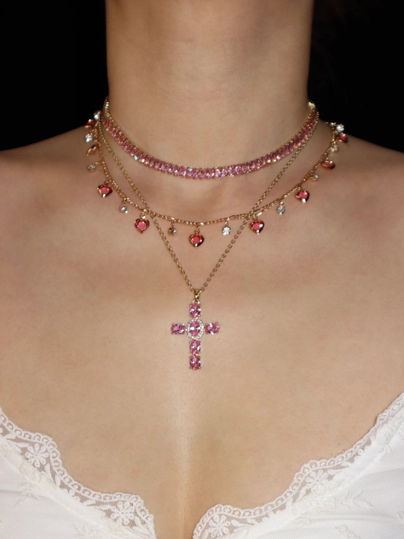 Elvira Pink Cross Necklace - Kuri Jewelry