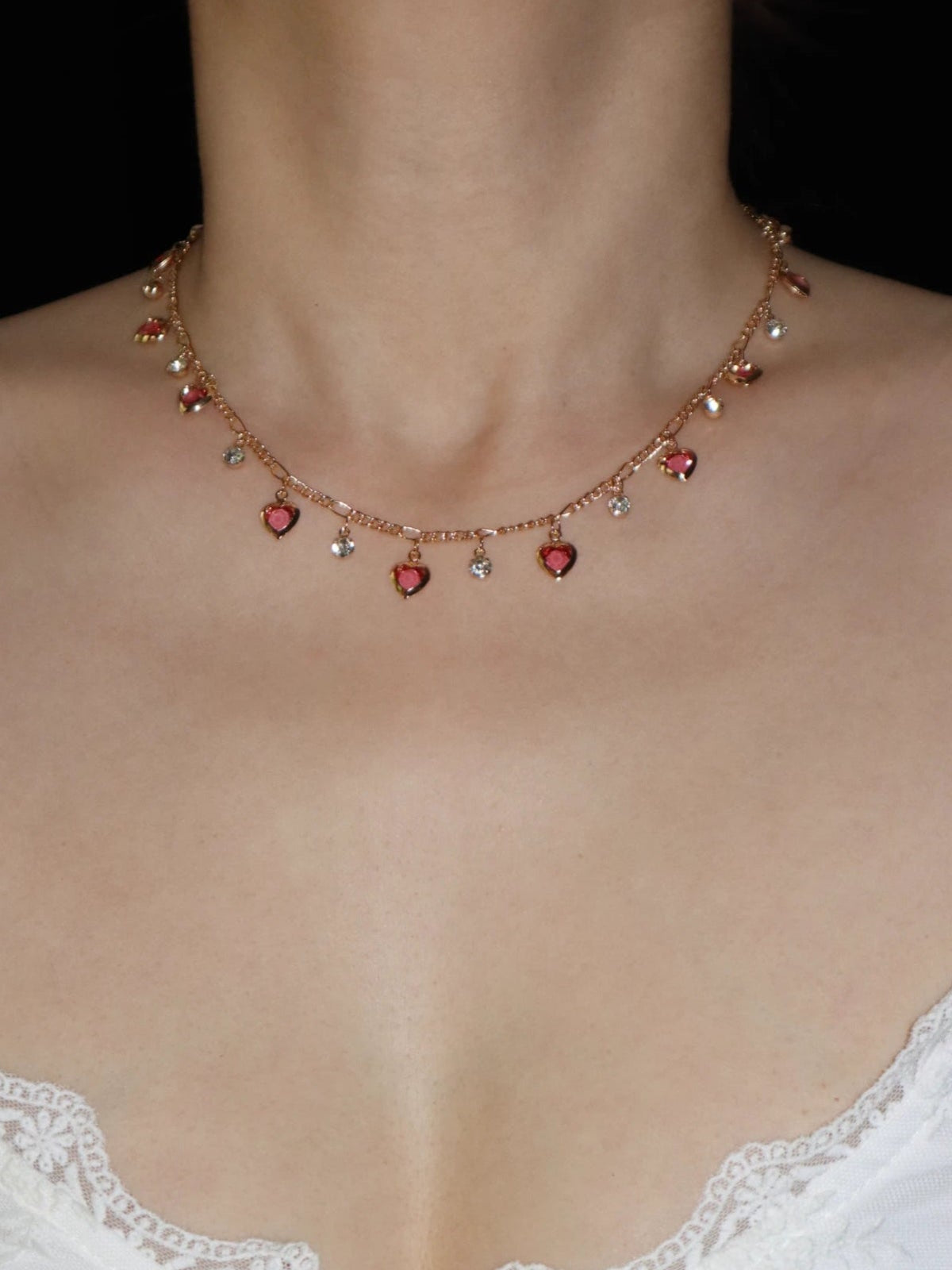 Ada Pink Hearts Chain Necklace - Kuri Jewelry