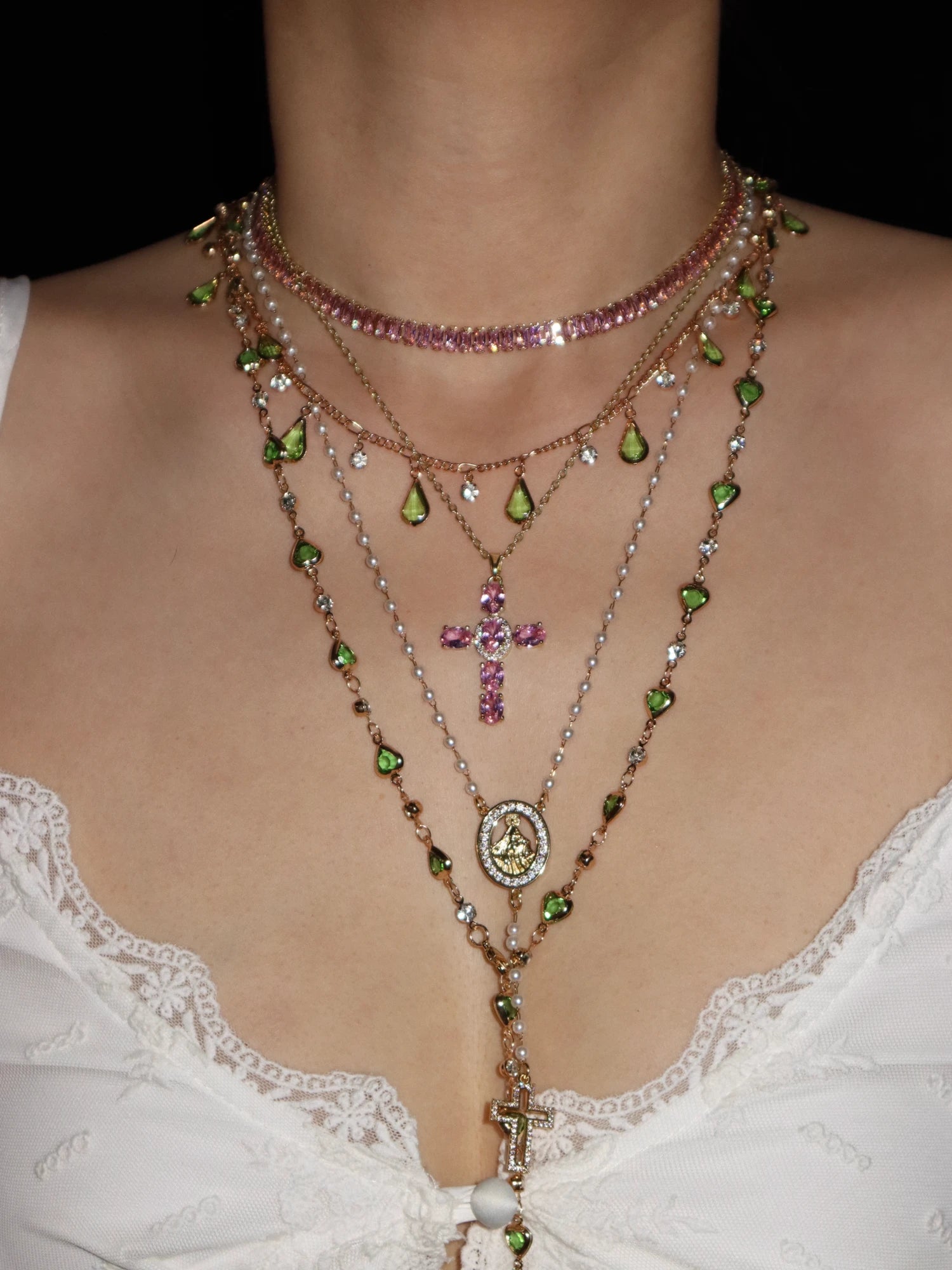Margaret Green Hearts Long Necklace - Kuri Jewelry
