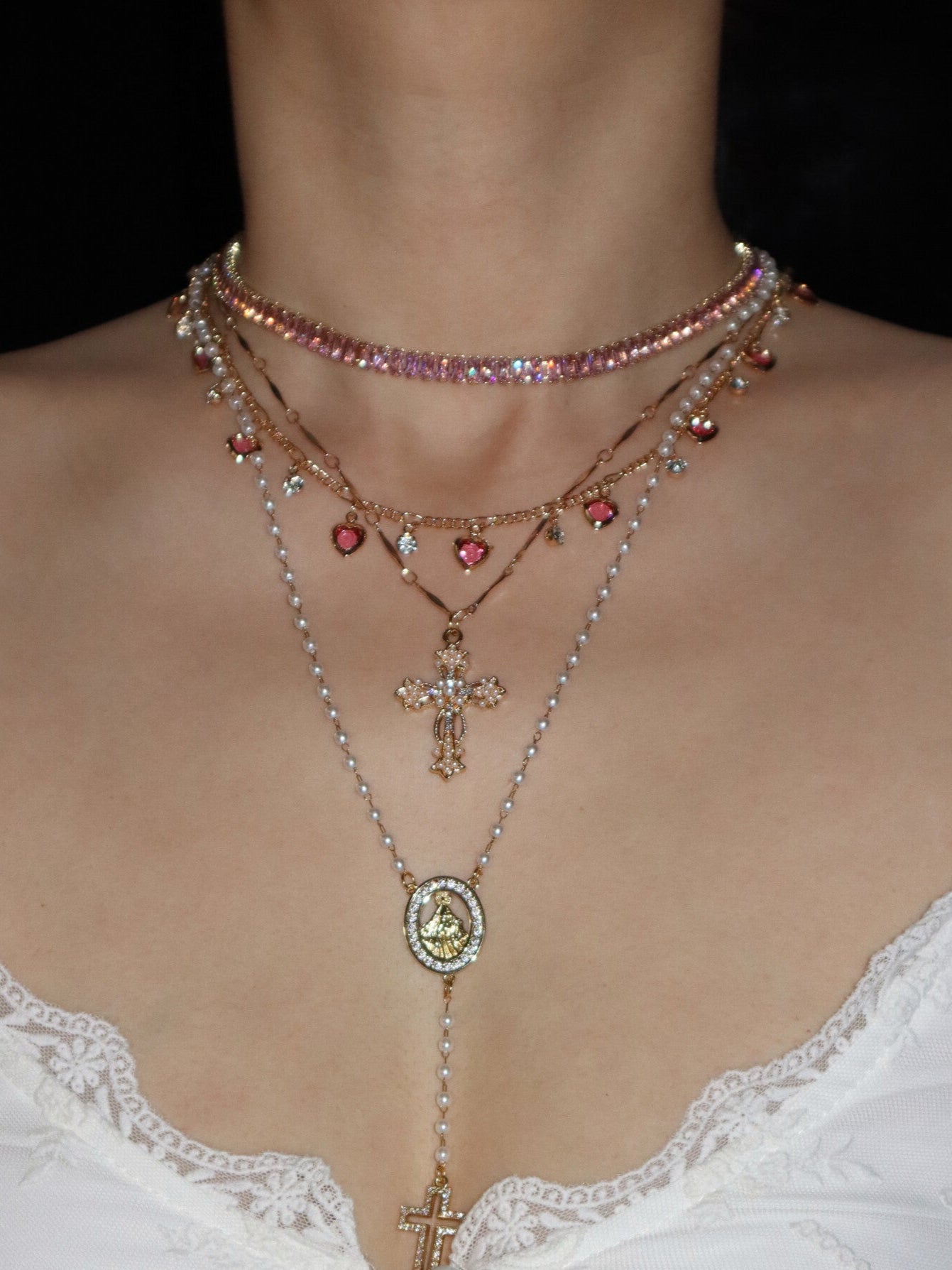 Silvia Gold Pearl Cross Necklace - Kuri Jewelry