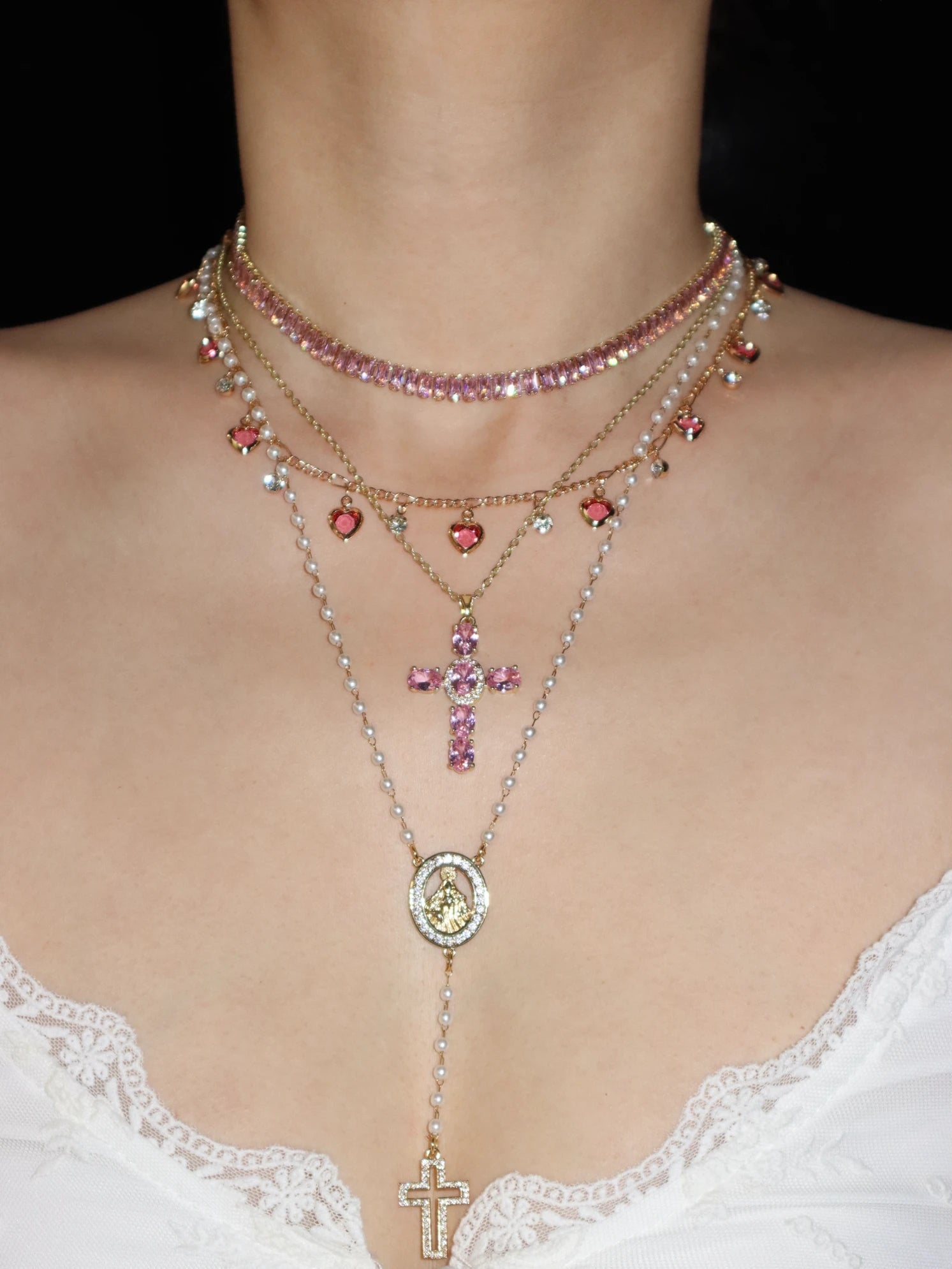 Grace Pearl Cross Lariat Necklace - Kuri Jewelry