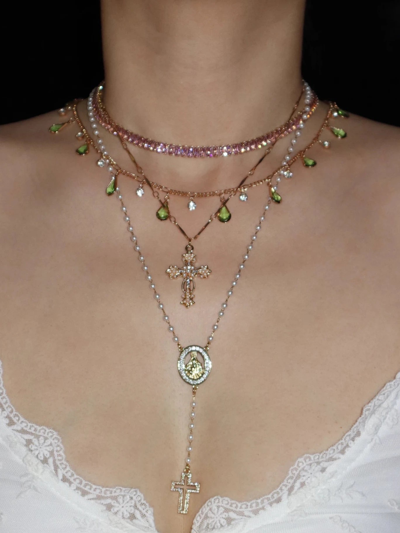 Grace Pearl Cross Lariat Necklace - Kuri Jewelry