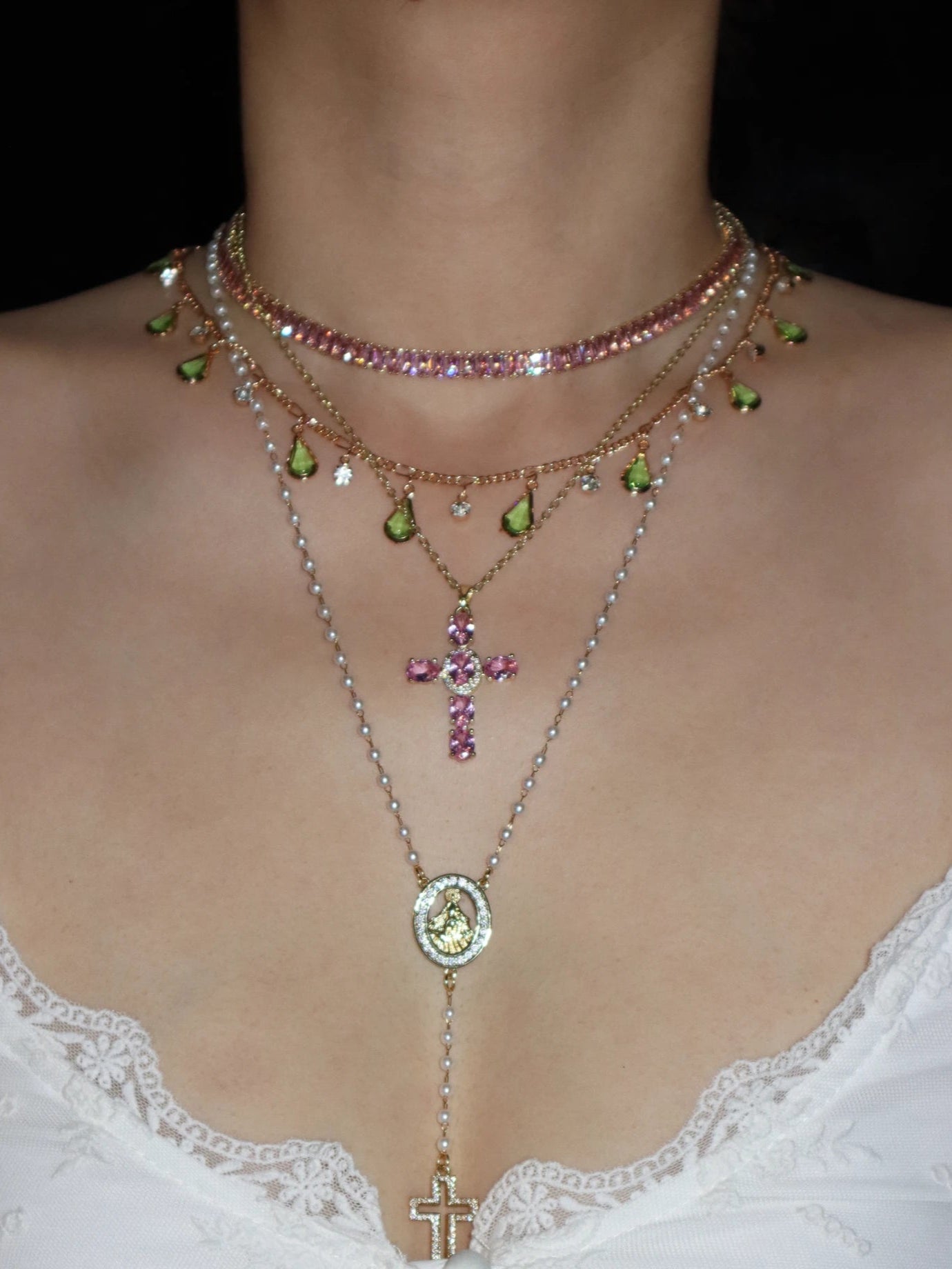 Grace Pearl Cross Lariat Necklace - Kuri Jewelry