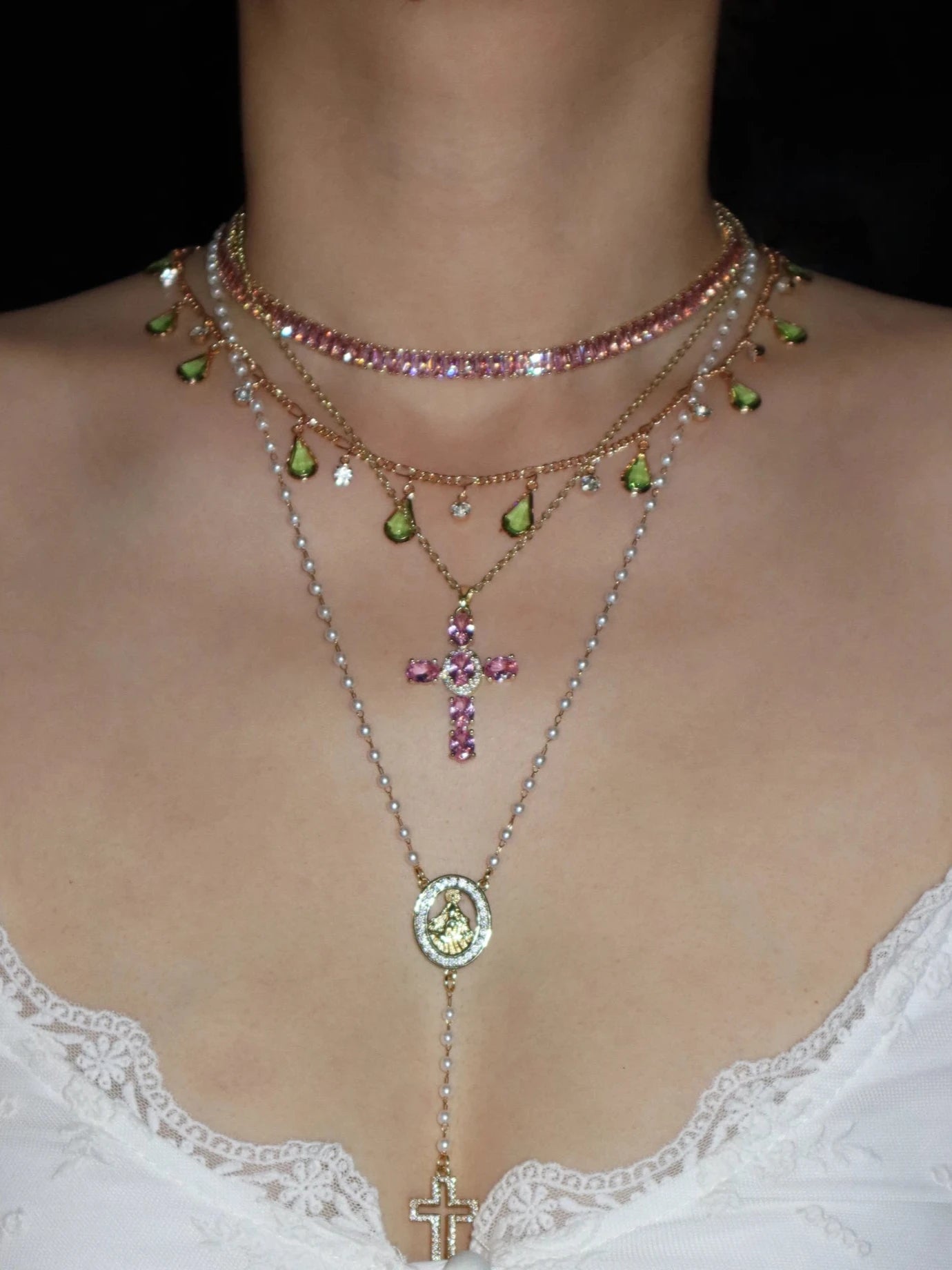 Grace Pearl Cross Lariat Necklace