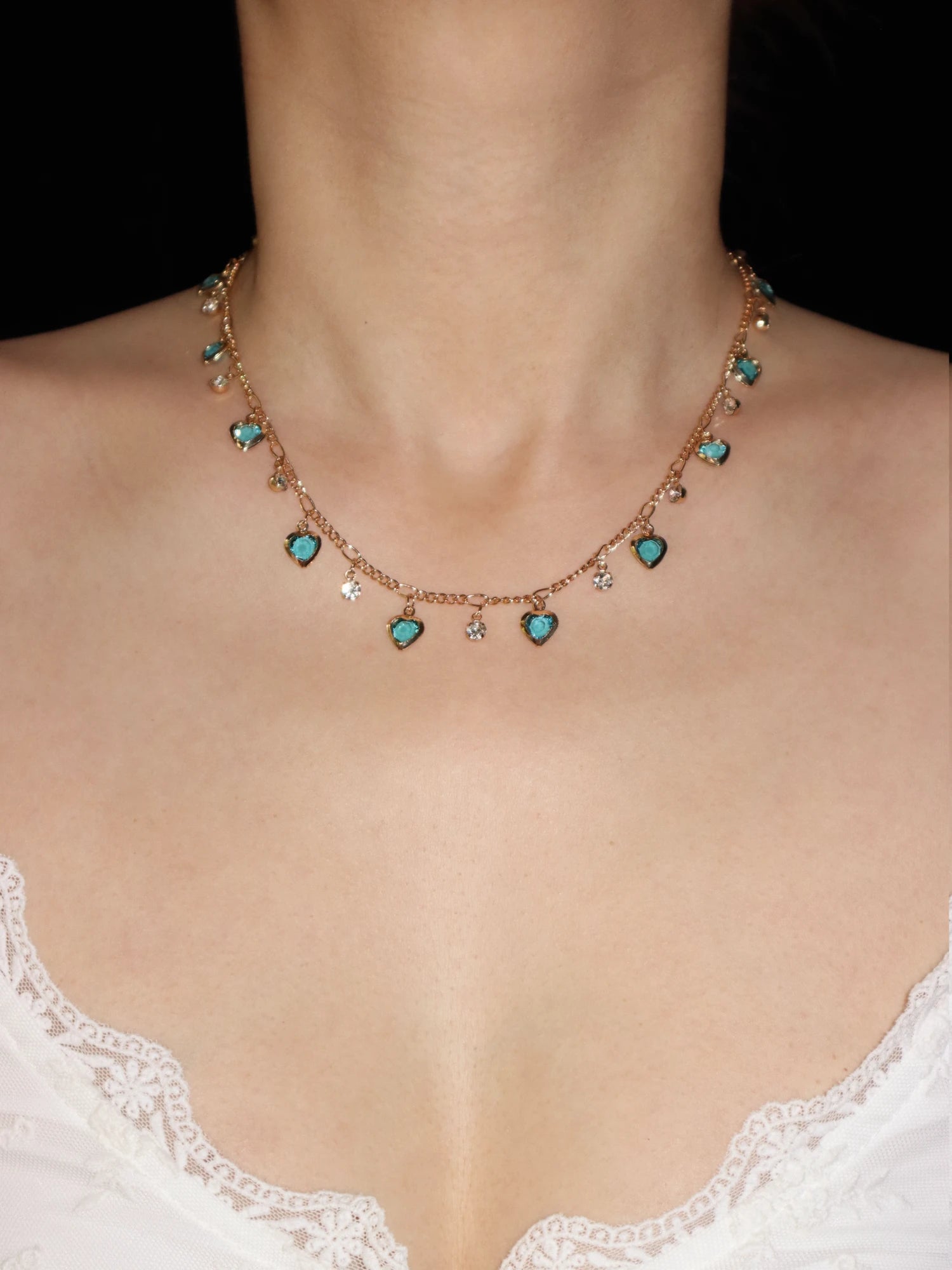 Ada Blue Hearts Chain Necklace - Kuri Jewelry