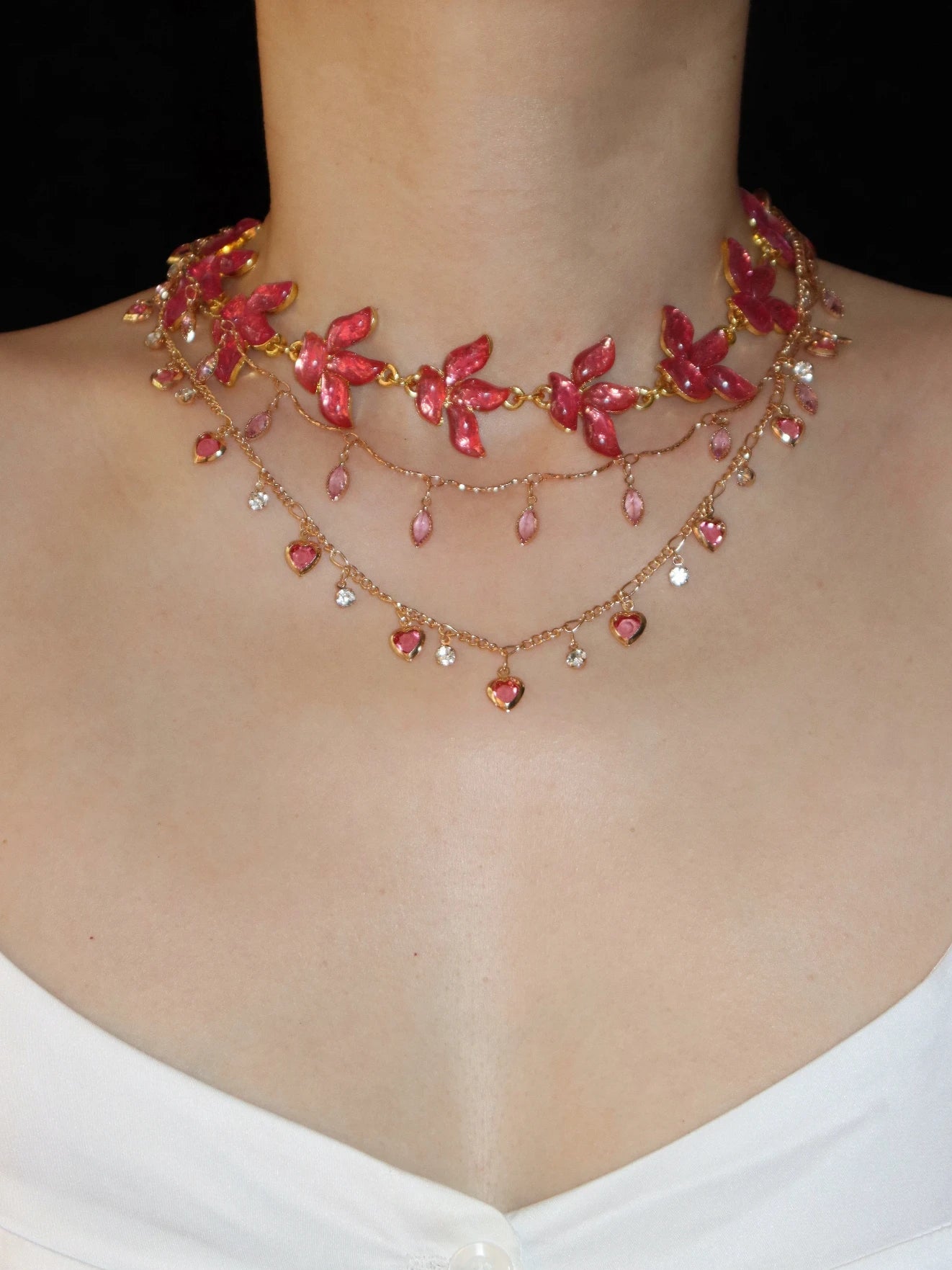 Ada Pink Hearts Chain Necklace - Kuri Jewelry