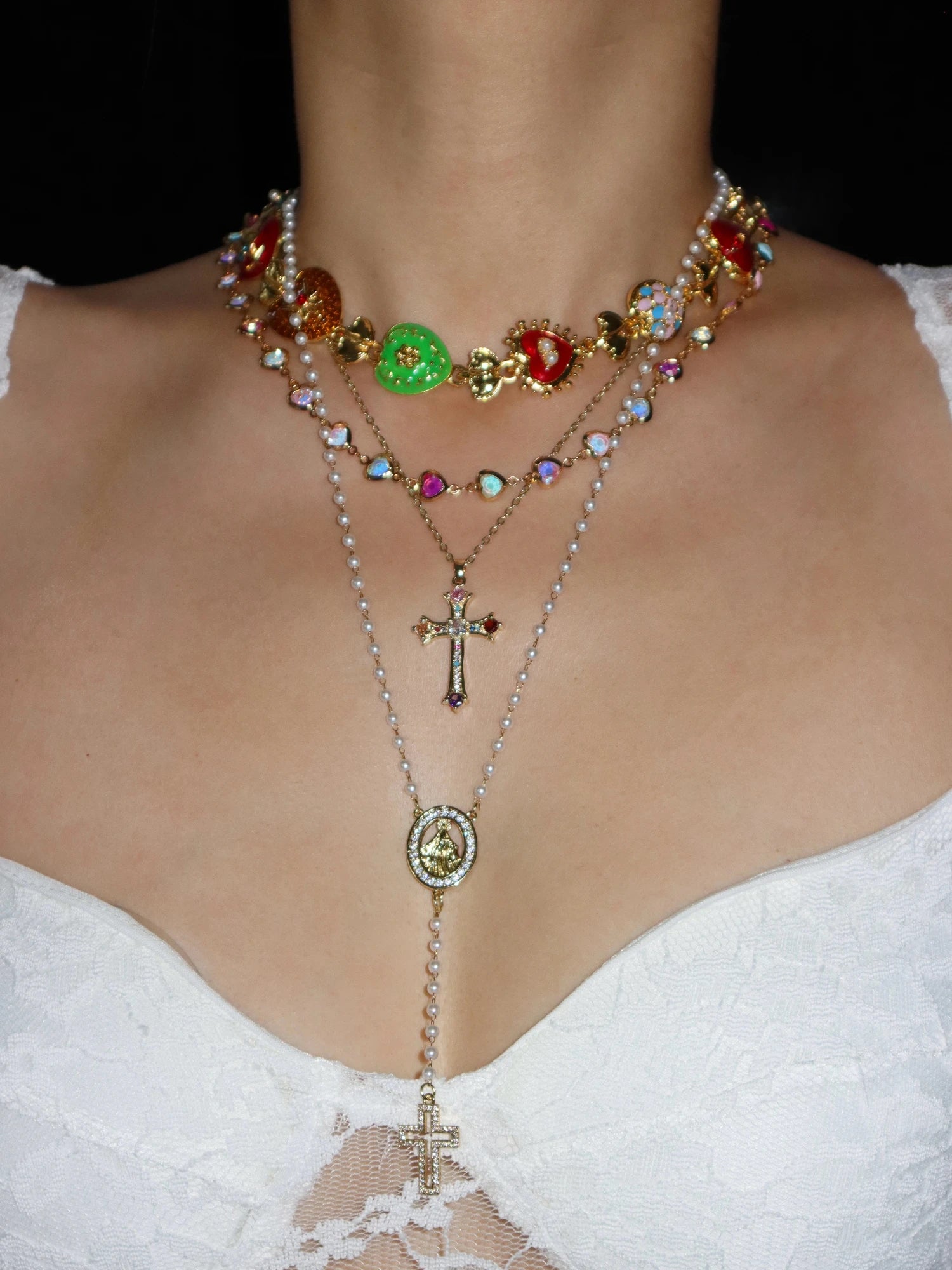 Natasha Colorful Cross Golden Necklace