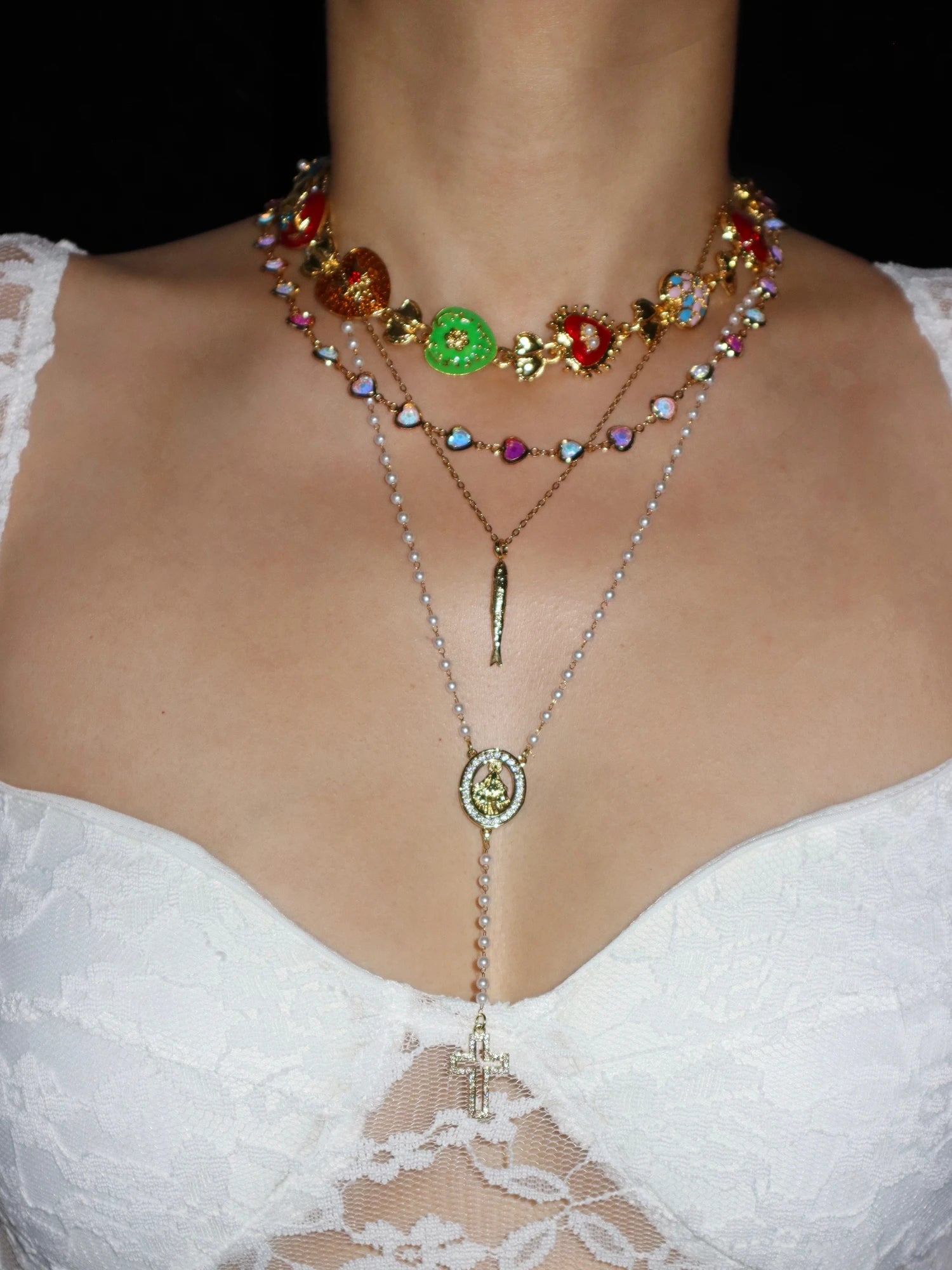 Margaret Light Colored Hearts Necklace - Kuri Jewelry