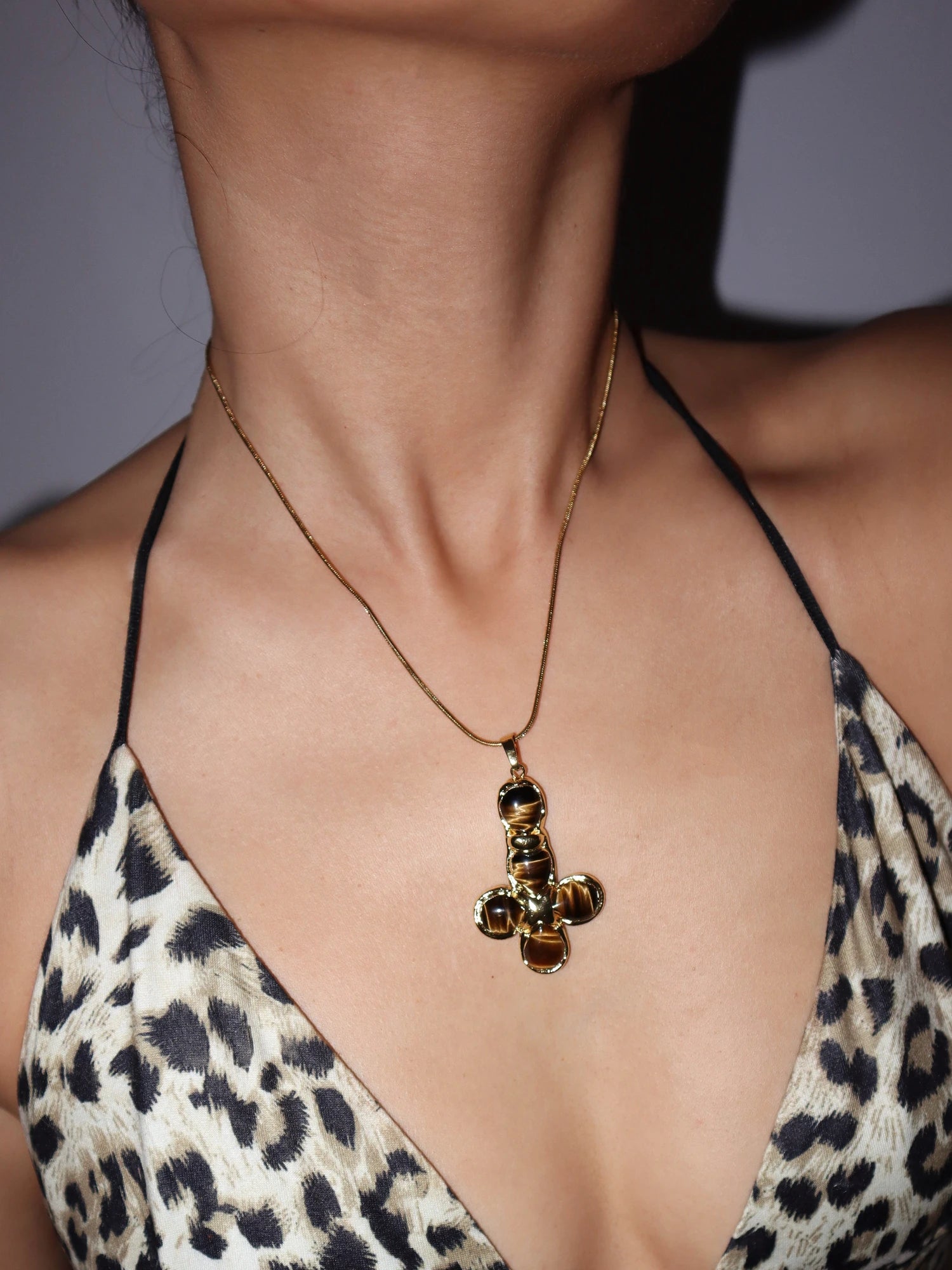 Agatha Tiger's Eye Cross Necklace