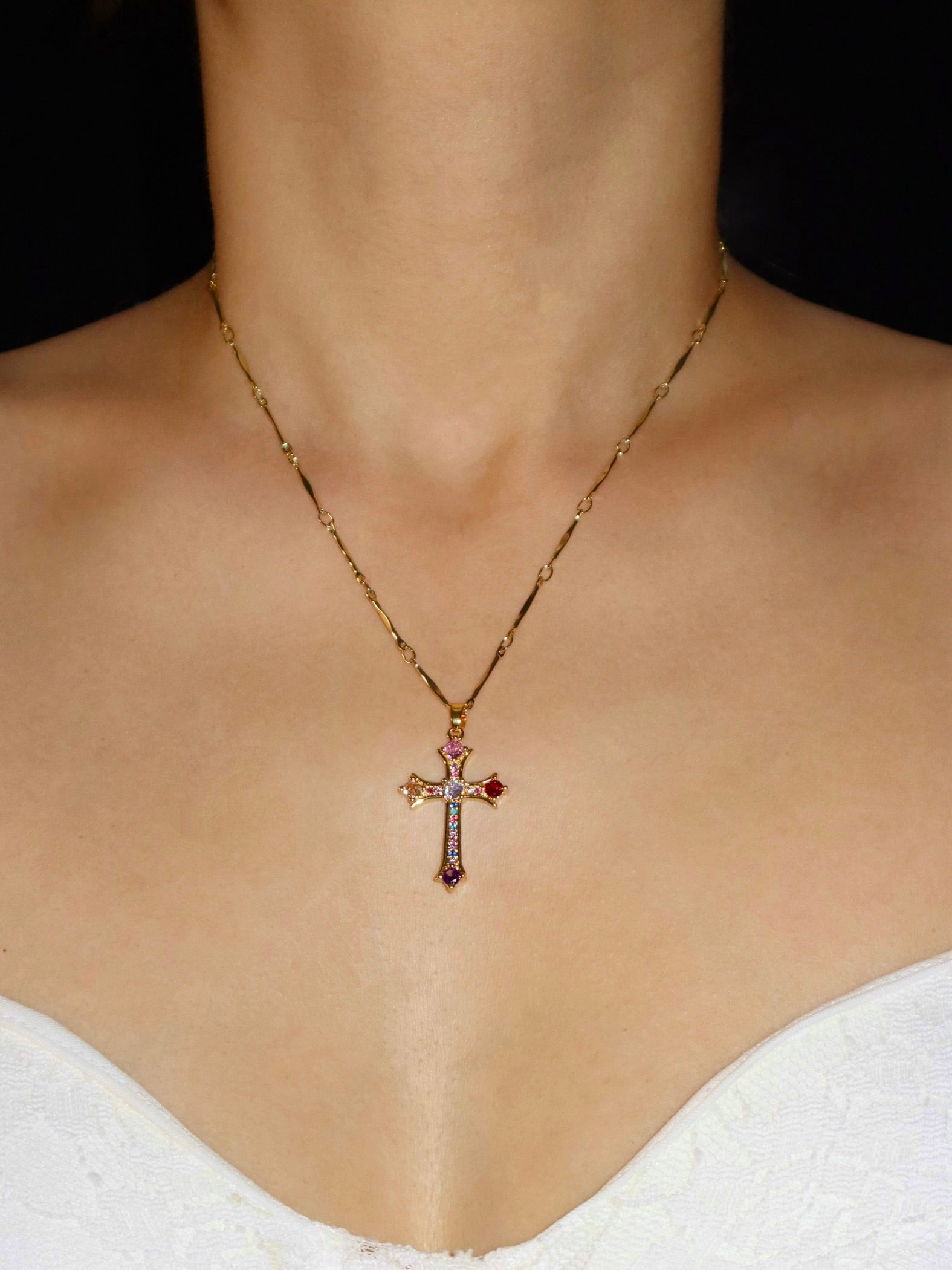 Natasha Colorful Cross Golden Necklace - Kuri Jewelry