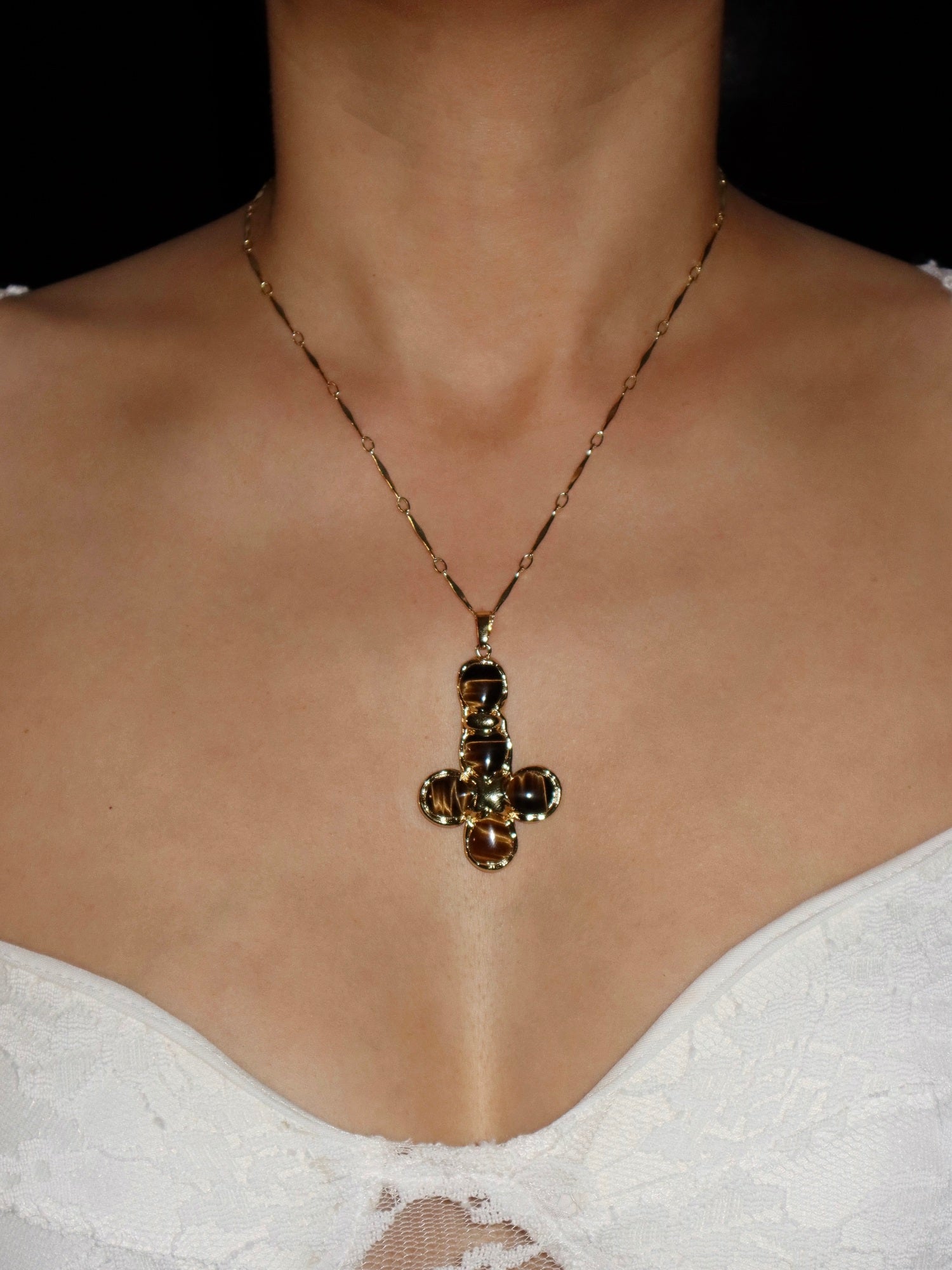 Agatha Tiger's Eye Cross Necklace