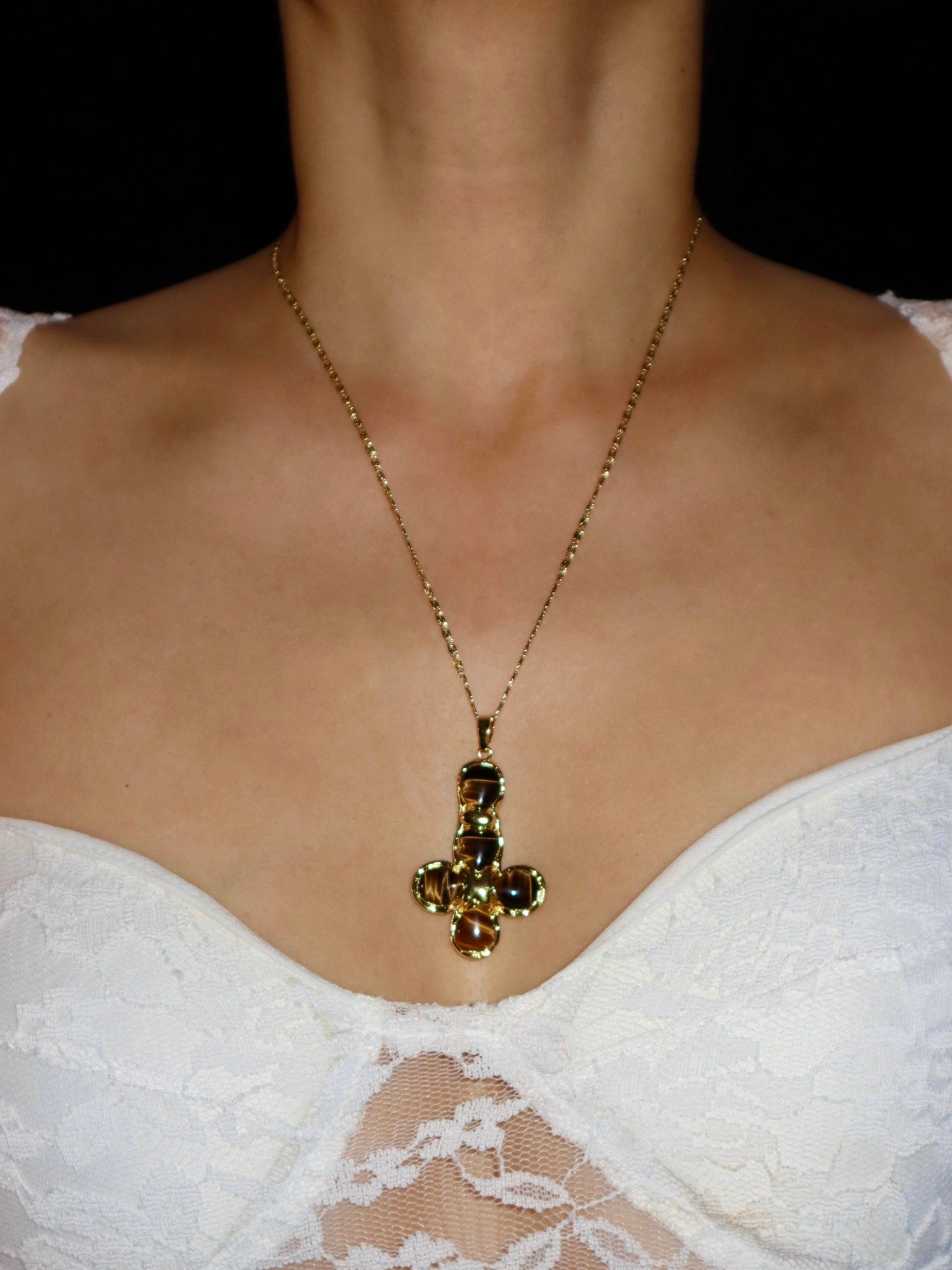 Agatha Tiger's Eye Cross Necklace