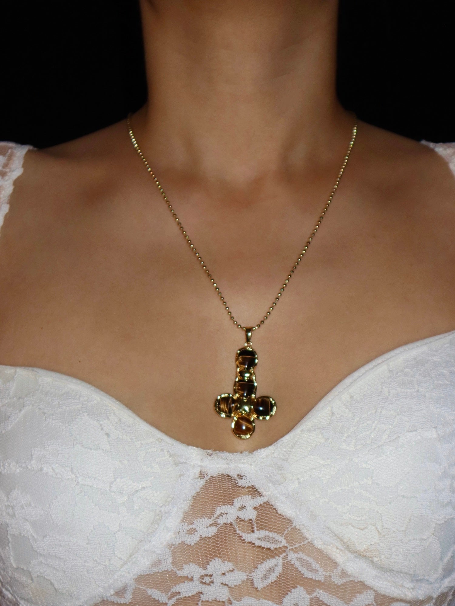 Agatha Tiger's Eye Cross Necklace