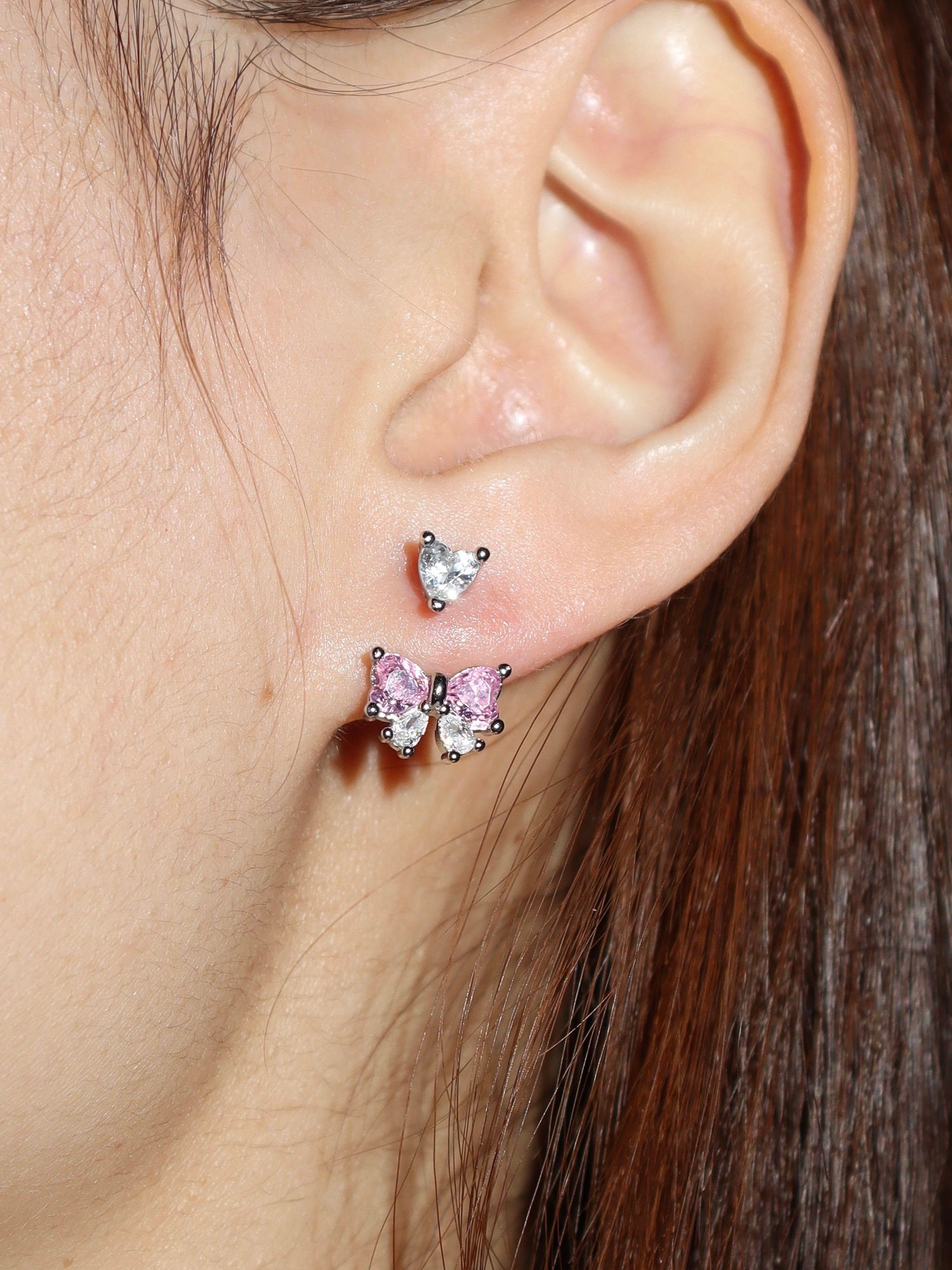Elaine Heart Pink Bow Stud Earrings - Kuri Jewelry