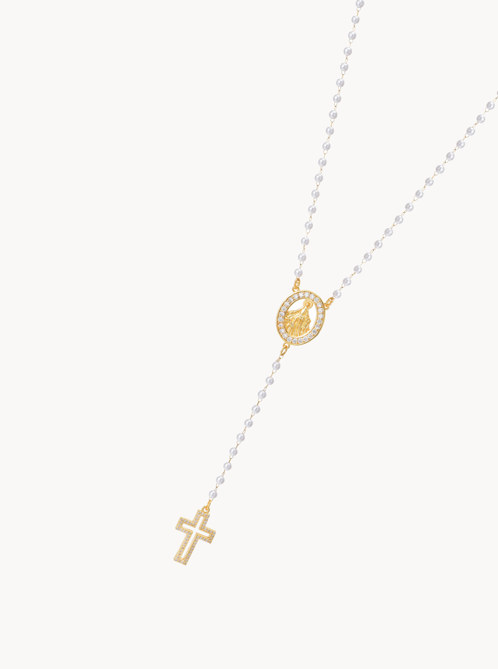 Grace Pearl Cross Lariat Necklace - Kuri Jewelry