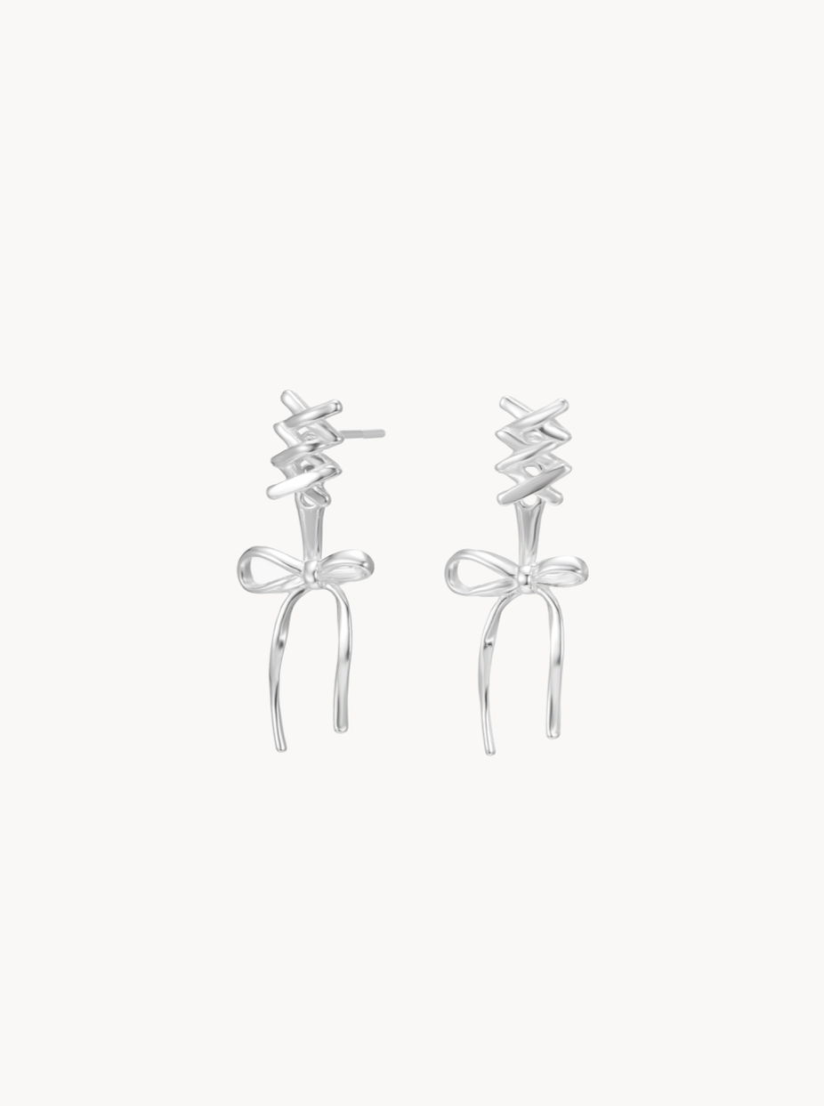 Ballet Silver Ribbon Earrings - Kuri Jewelry