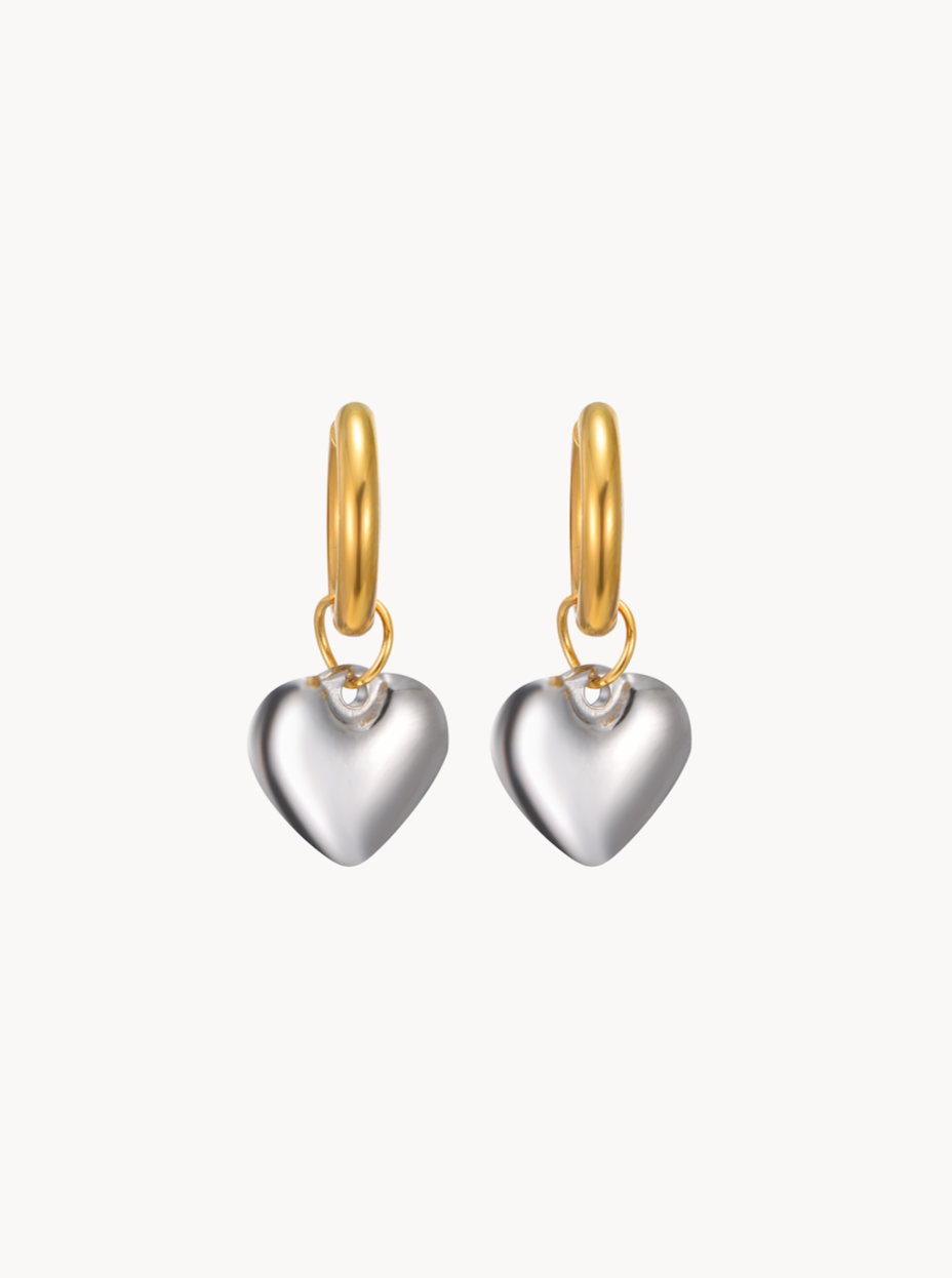 Mixed Metal Heart Hoop Earrings - Kuri Jewelry