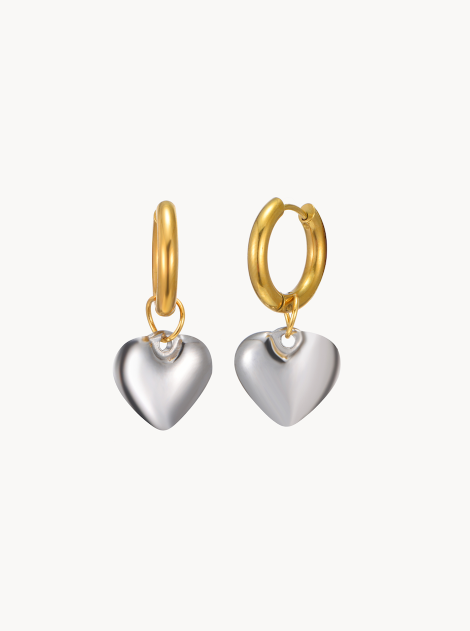 Mixed Metal Heart Hoop Earrings - Kuri Jewelry
