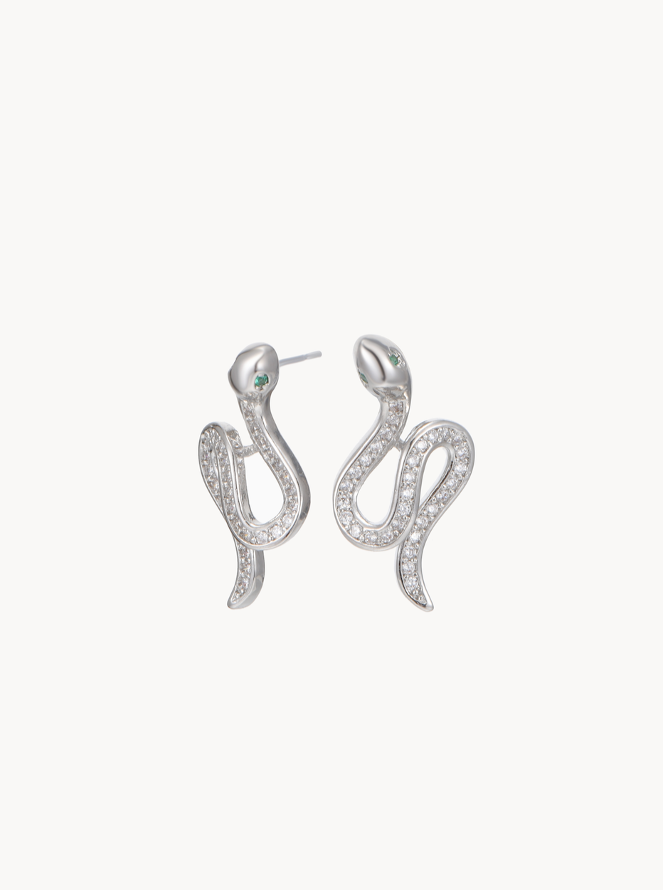 Silver Glittering Snake Earrings - Kuri Jewelry
