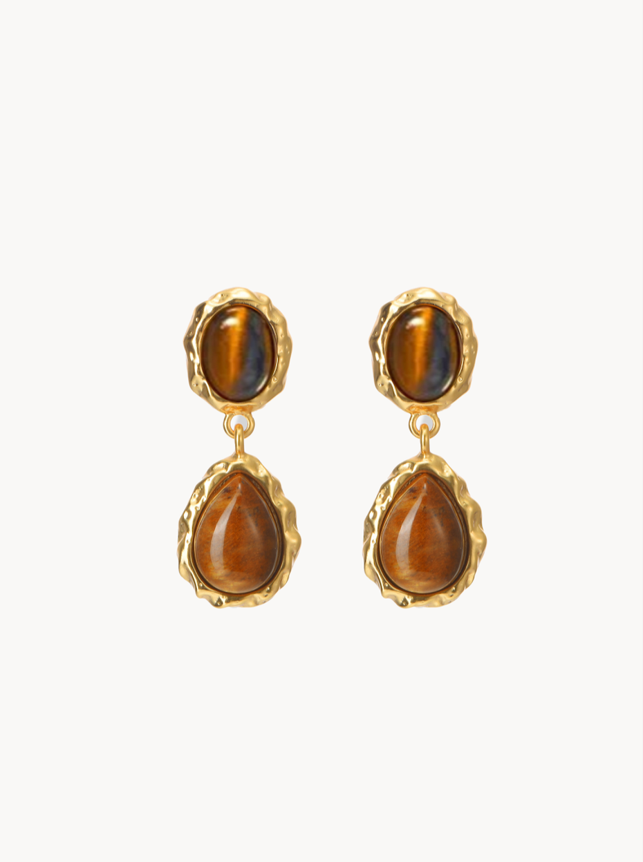 Tiger's Eye Golden Drop Earrings - Kuri Jewelry
