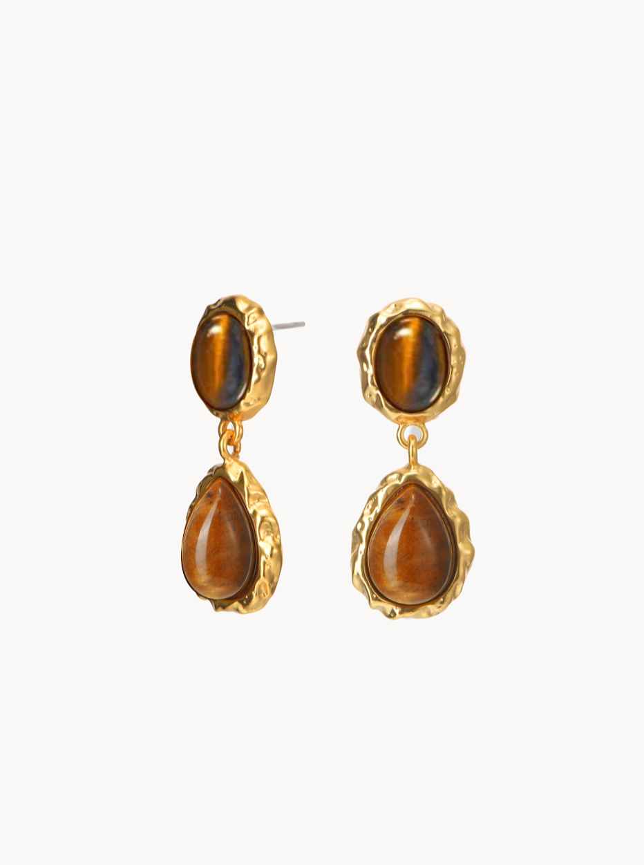 Tiger's Eye Golden Drop Earrings - Kuri Jewelry