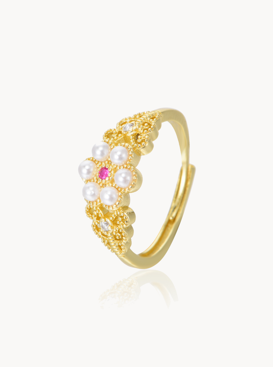 Rachel Pearl Flower Ring - Kuri Jewelry