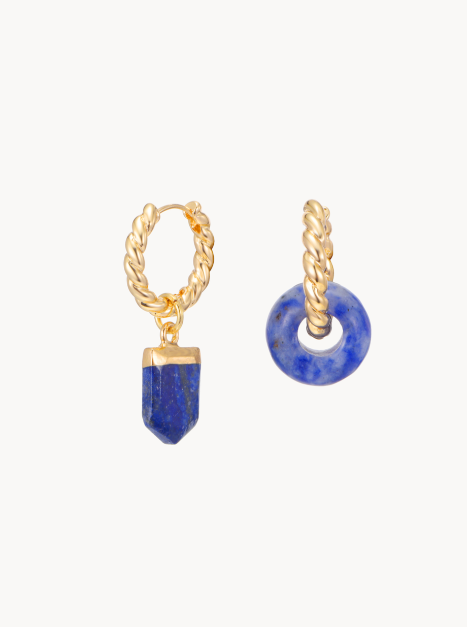 Phoebe Blue Golden Hoop Earrings - Kuri Jewelry