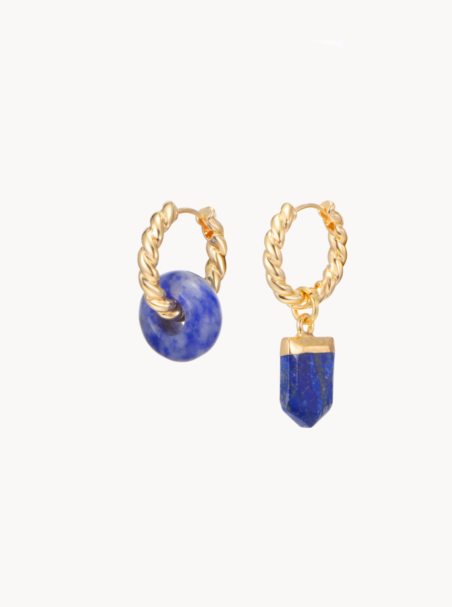 Phoebe Blue Golden Hoop Earrings - Kuri Jewelry