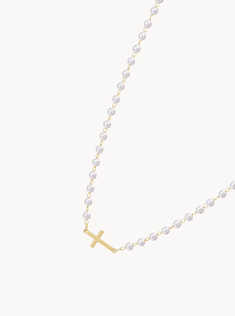 Isabelle Cross Pearl Necklace - Kuri Jewelry