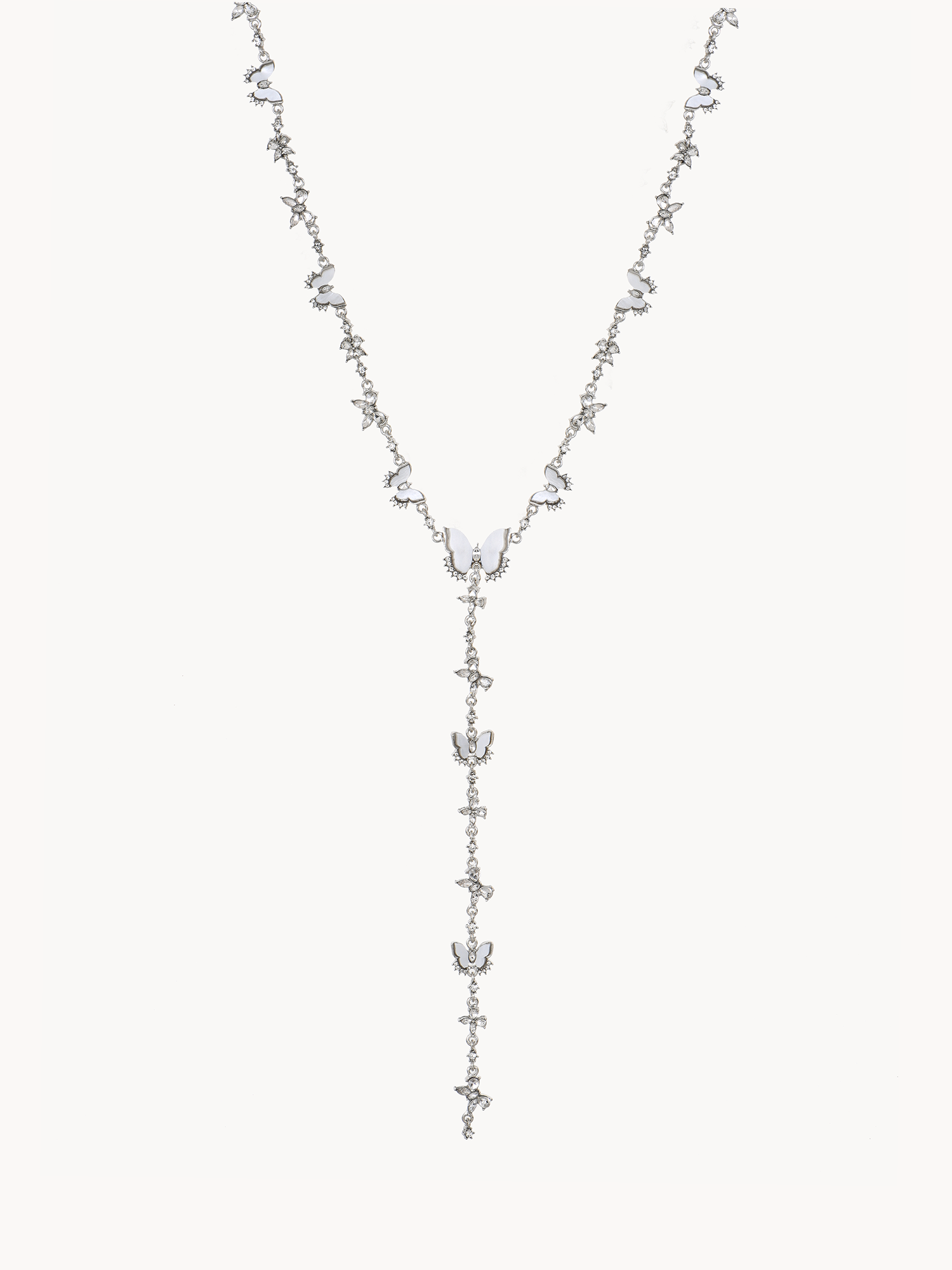 Meroy Butterfly Silver Lariat Necklace