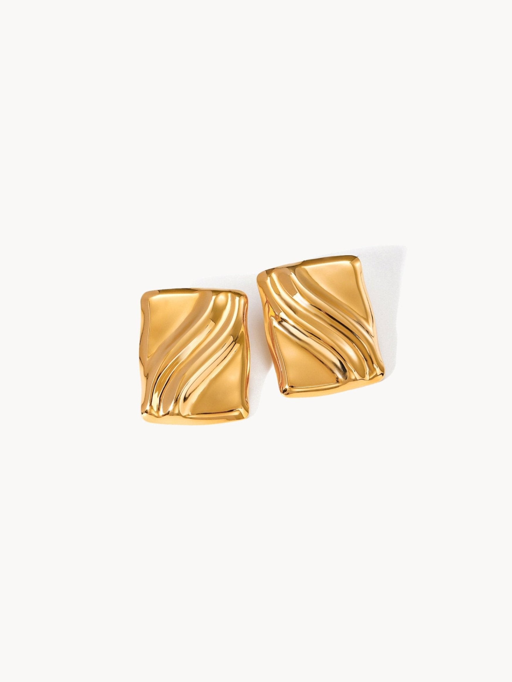 Square Wave Texture Golden Earrings - Kuri Jewelry