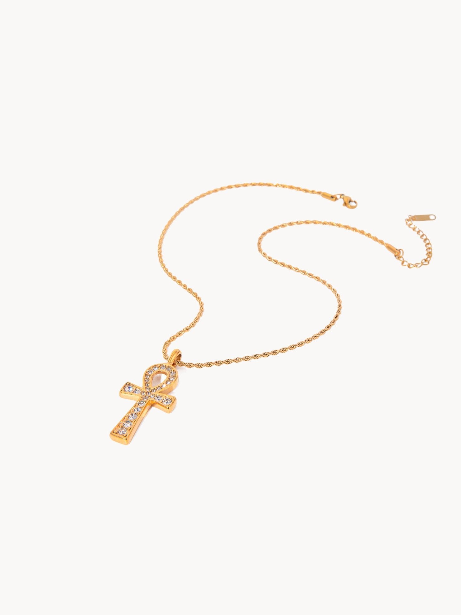 Glittering Golden Ankh Necklace - Kuri Jewelry