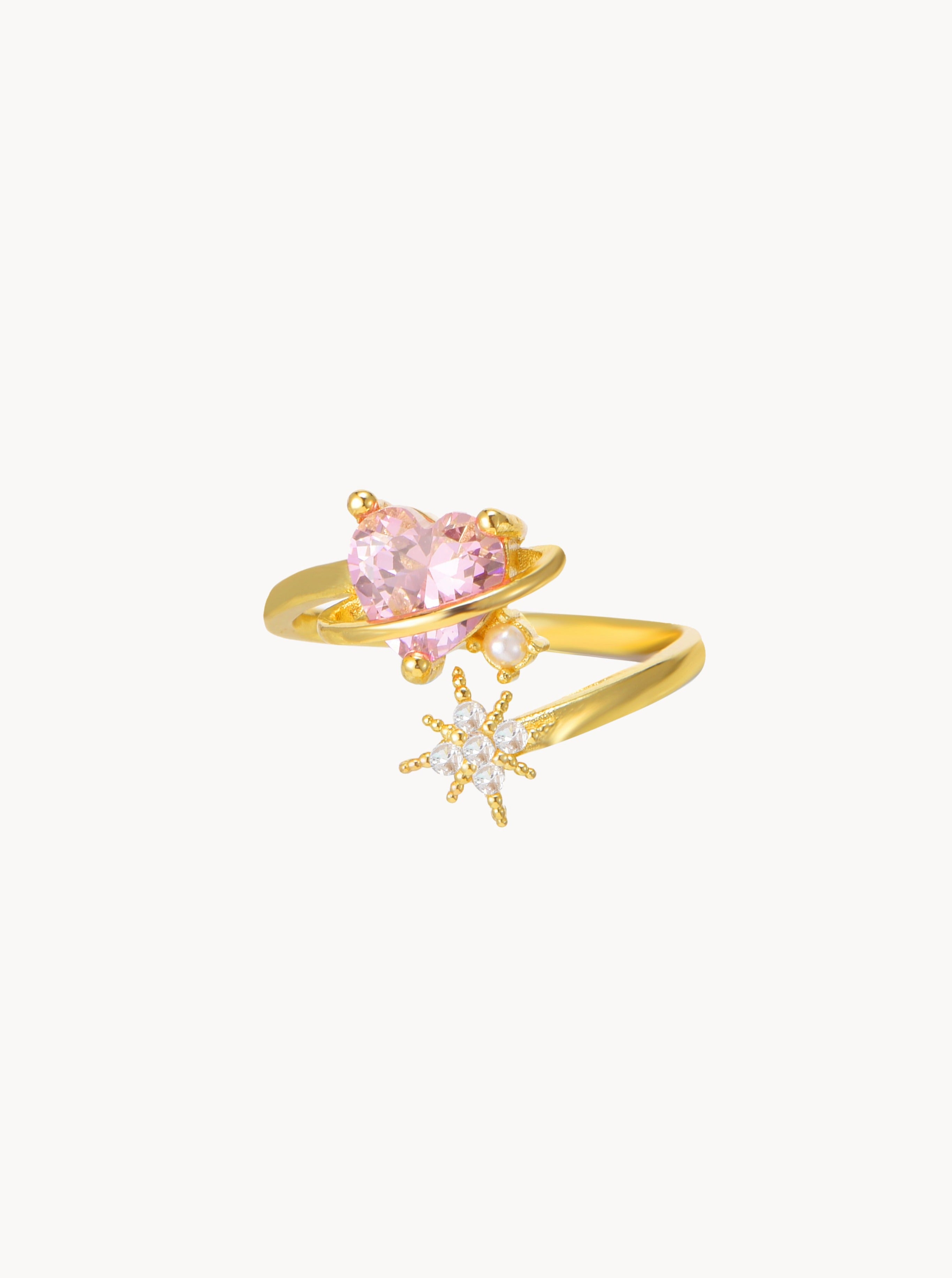 Naomi Pink Heart Golden Ring - Kuri Jewelry