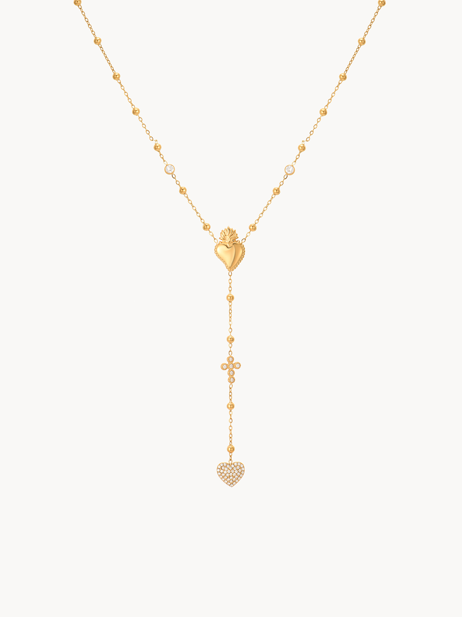 Sacred Heart Cross Lariat Necklace | Elegant Minimalist Jewelry – Kuri