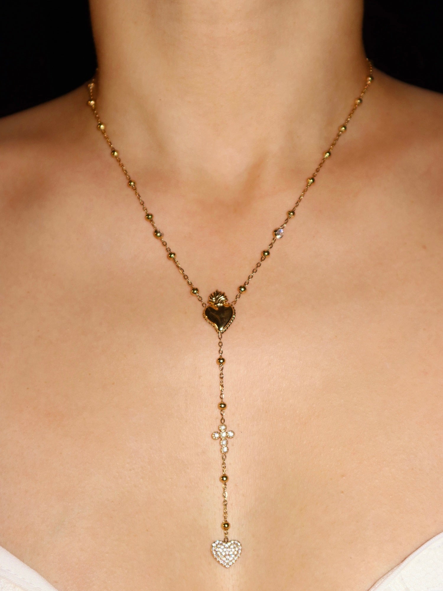 Sacred Heart Cross Lariat Necklace | Elegant Minimalist Jewelry – Kuri