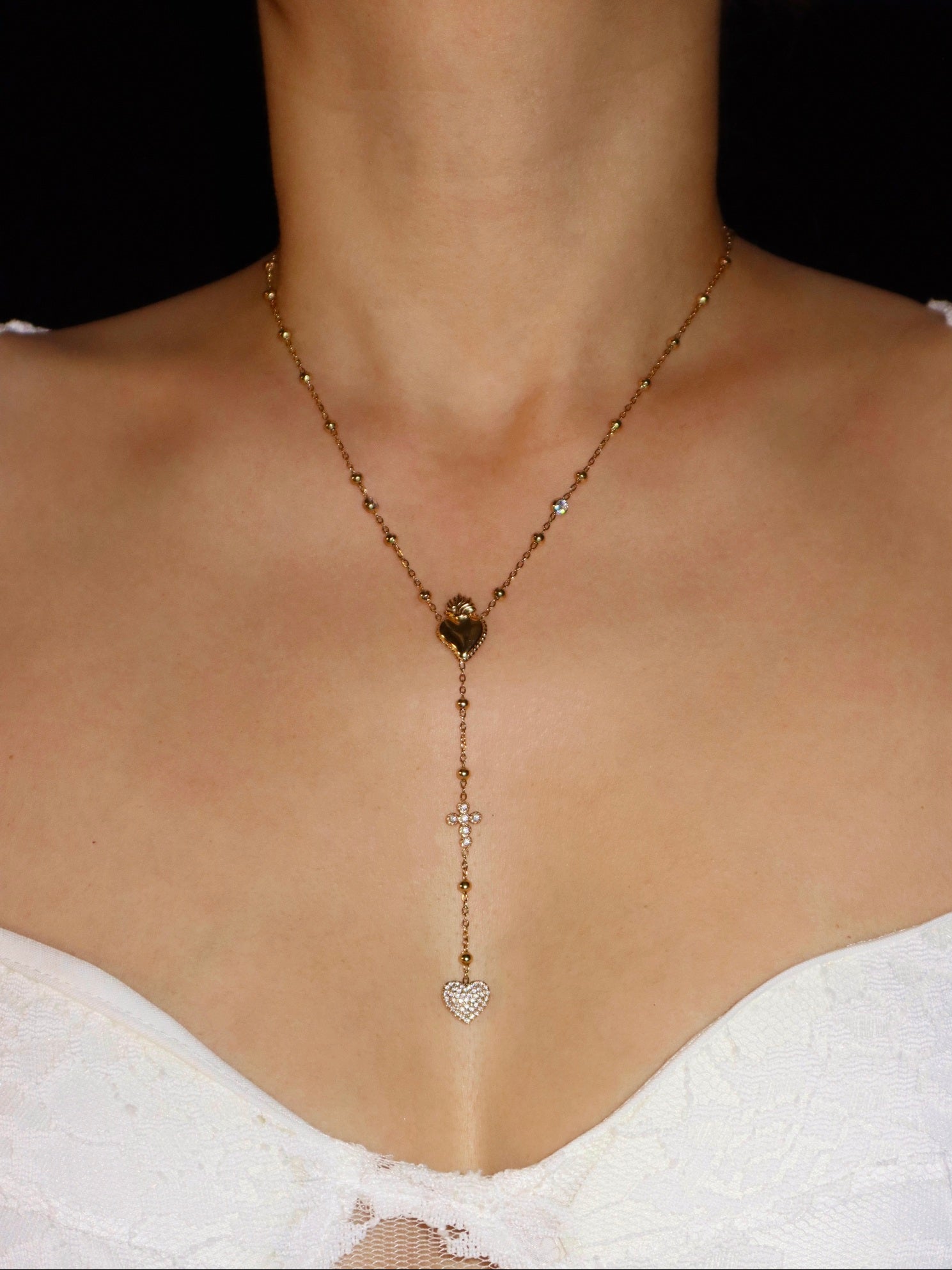 Sacred Heart Cross Lariat Necklace | Elegant Minimalist Jewelry – Kuri