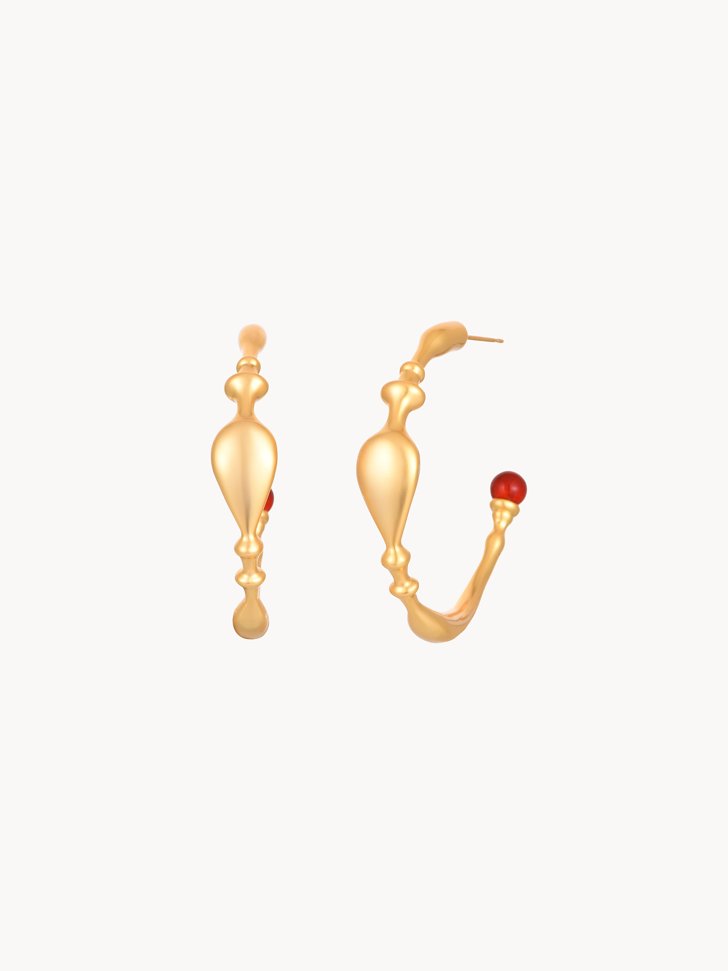 Xenia Red Agate Golden Hoop Earrings