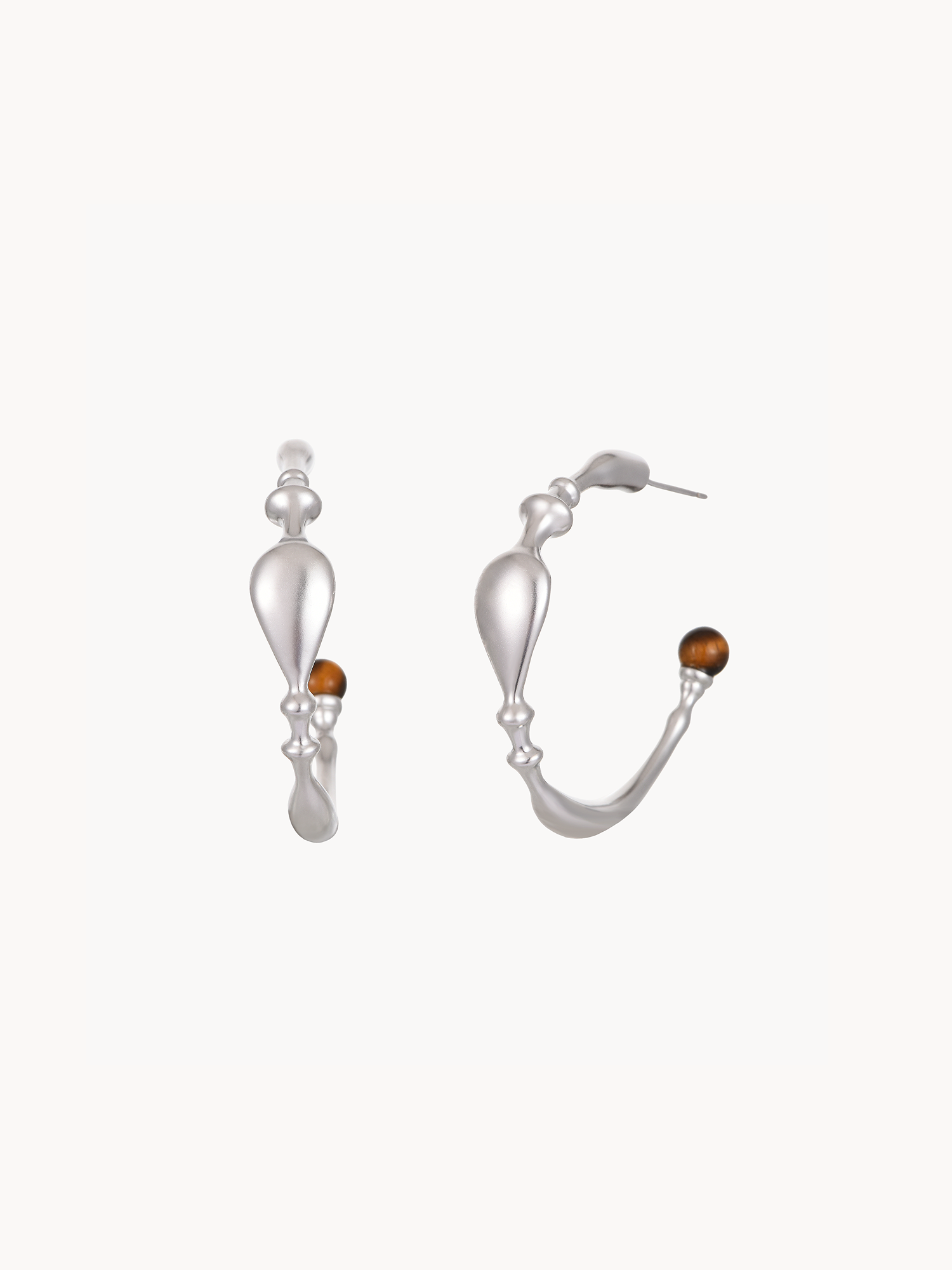 Xenia Tiger's Eye Silver Hoop Earrings