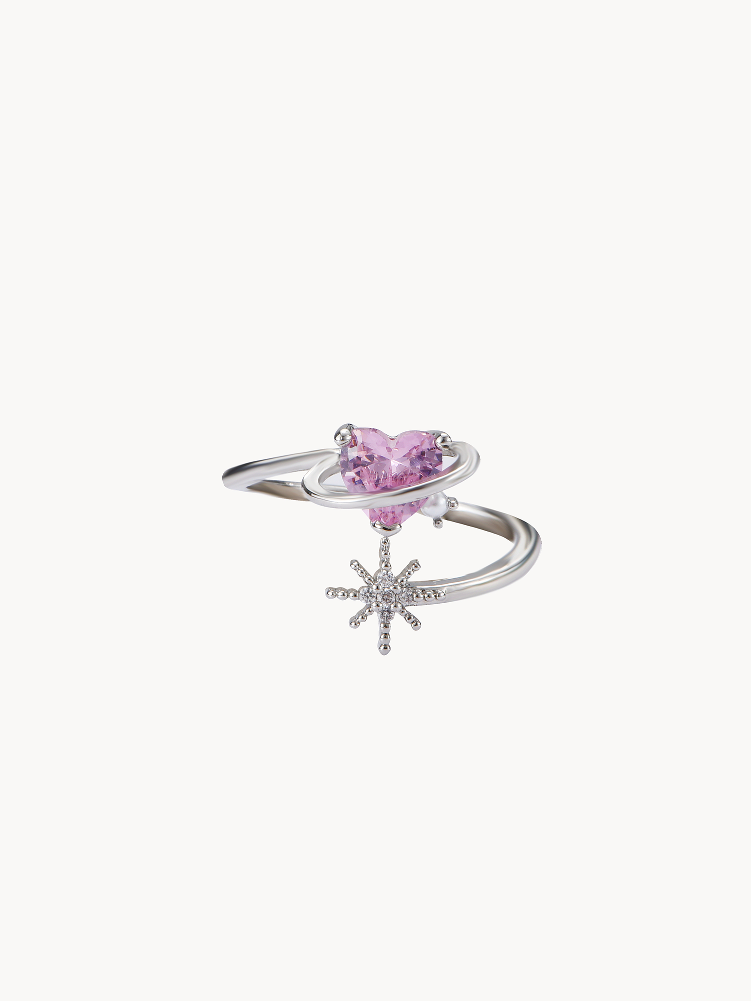 Naomi Pink Heart Golden Ring - Kuri Jewelry