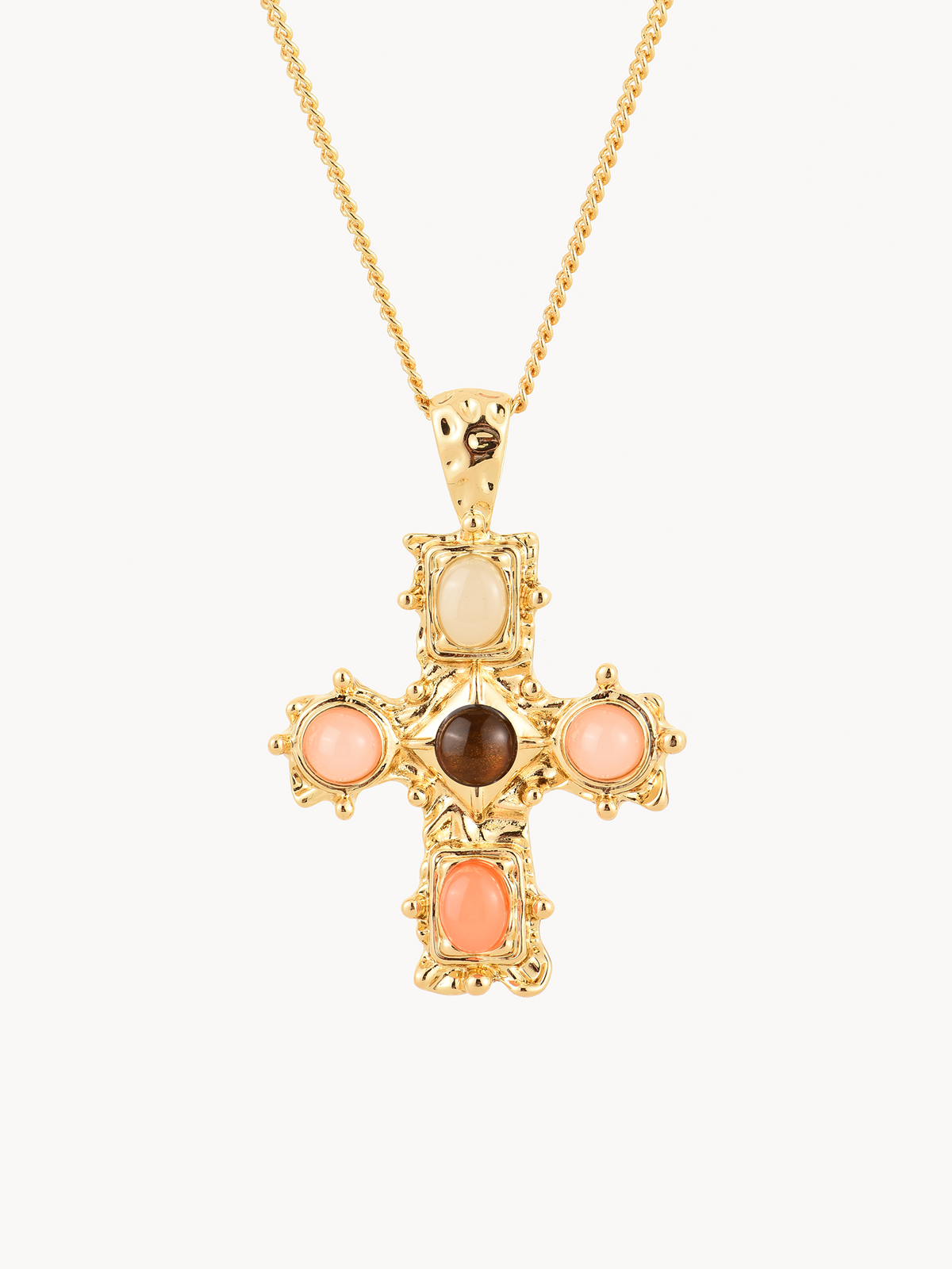 Cassie Natural Stones Cross Long Necklace