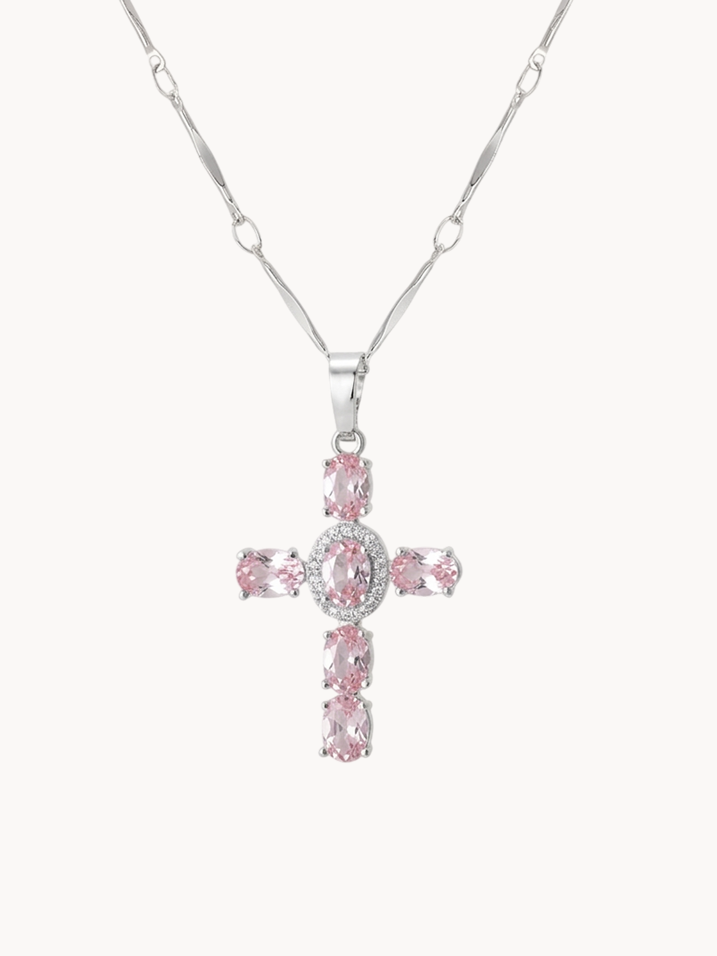 Elvira Pink Cross Silver Necklace