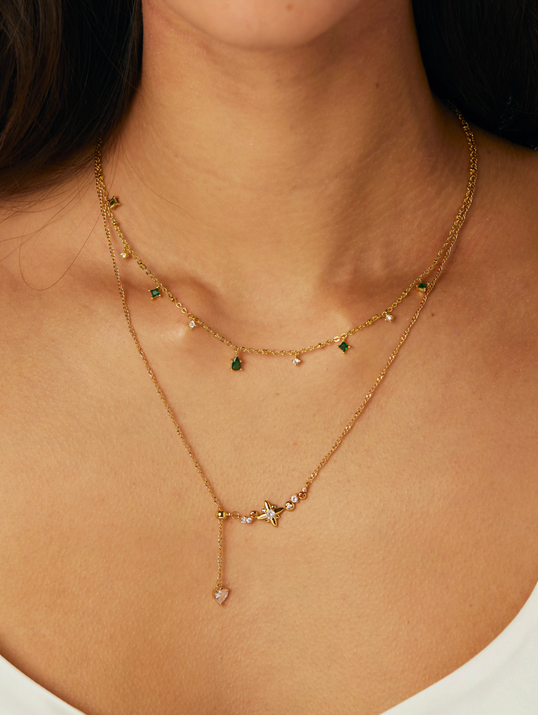Emerald Green Golden Necklace - Kuri Jewelry