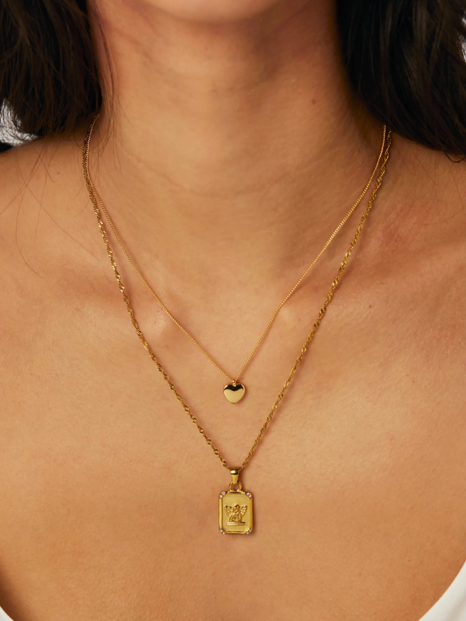 Square Embossed Angel Necklace - Kuri Jewelry
